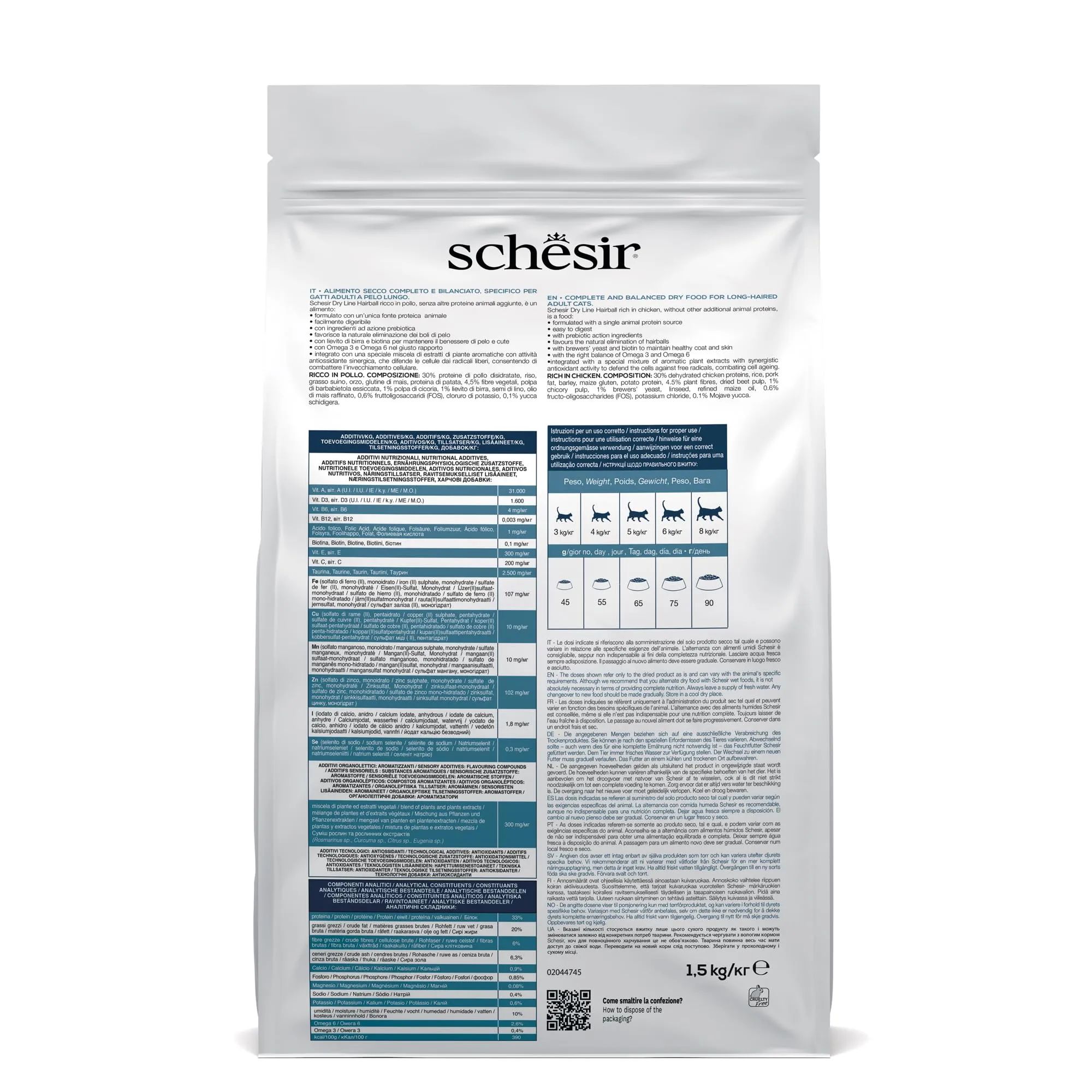 Schesir Hairball Alimento Secco per Gatti Adulti a Pelo Lungo al Pollo, 1,5 kg - immagine 3
