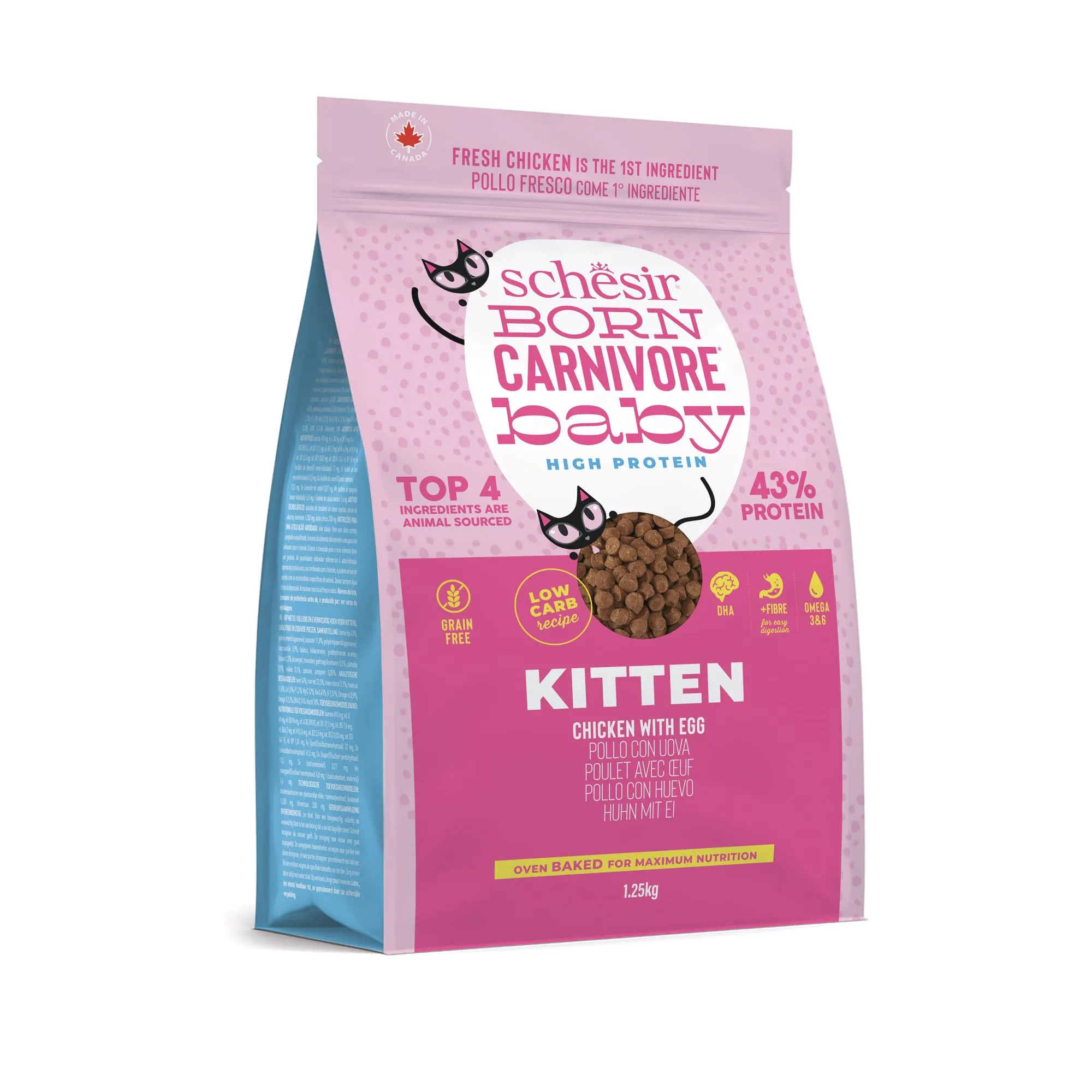 Schesir Born Carnivore Baby Pollo e Uovo, Crocchette per Gattini Cotte al Forno, 1.25kg - immagine 2