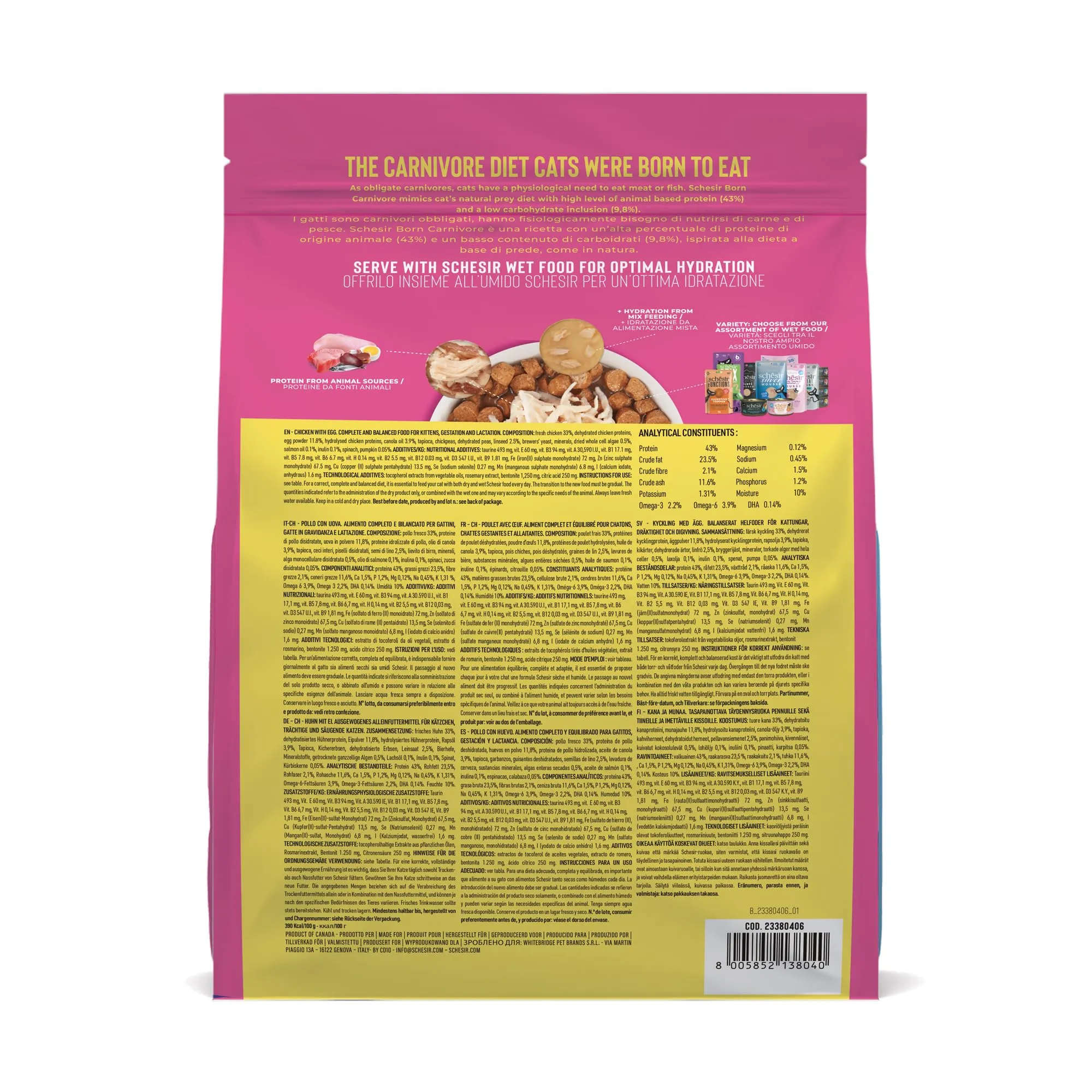 Schesir Born Carnivore Baby Pollo e Uovo, Crocchette per Gattini Cotte al Forno, 1.25kg - immagine 3