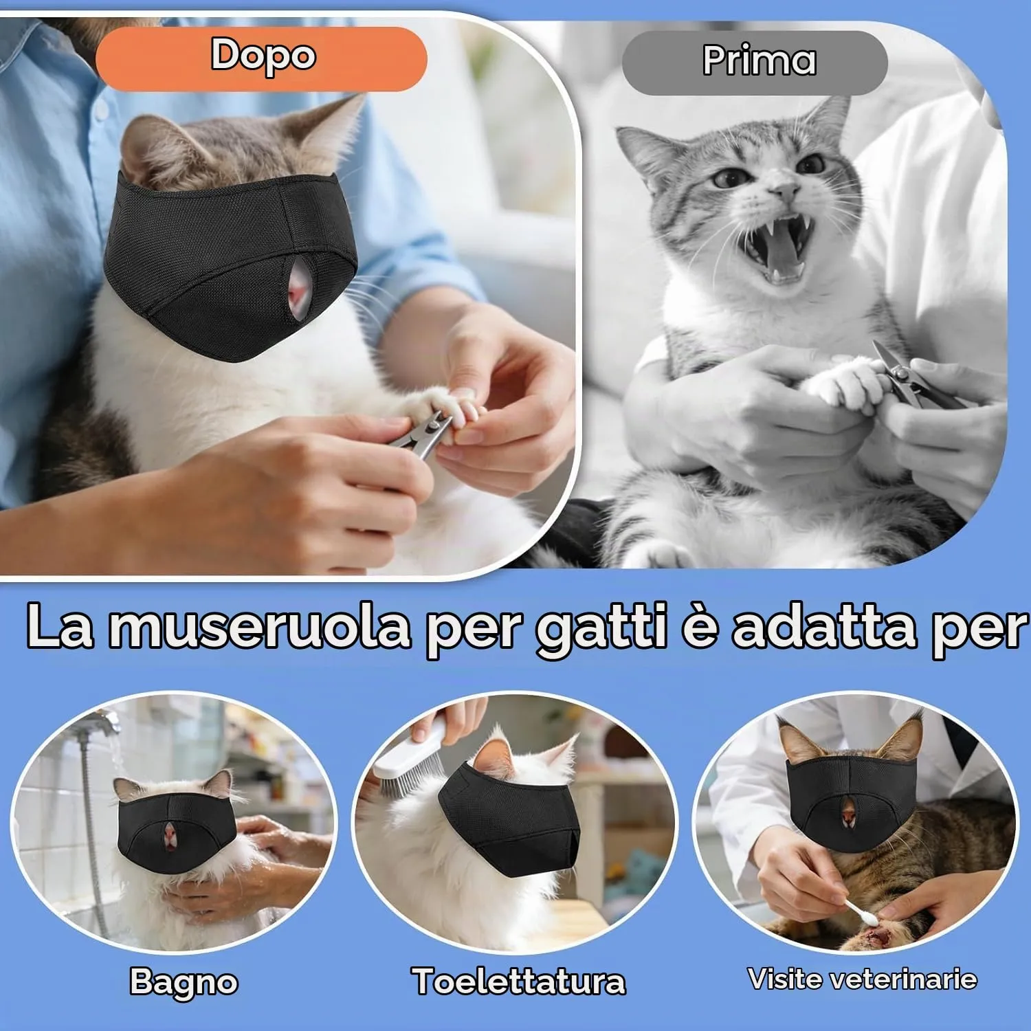 NUOGUAYI Museruola per Gatti in Nylon, Traspirante e Antimorso (M) - immagine 5