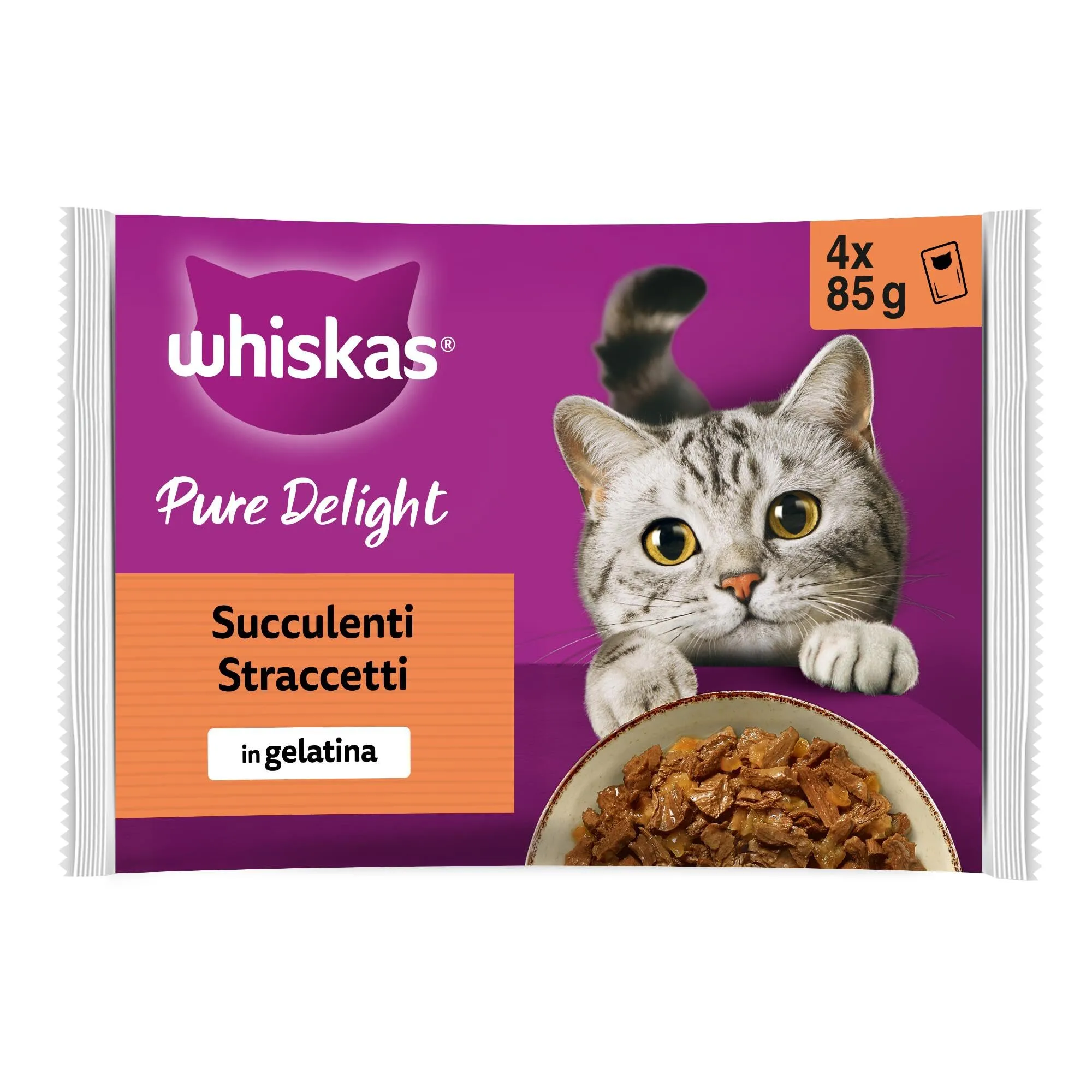Whiskas Pure Delight Succulenti Straccetti per Gatti Adulti (1+ Anni), 52 Bustine da 85 g - immagine 1