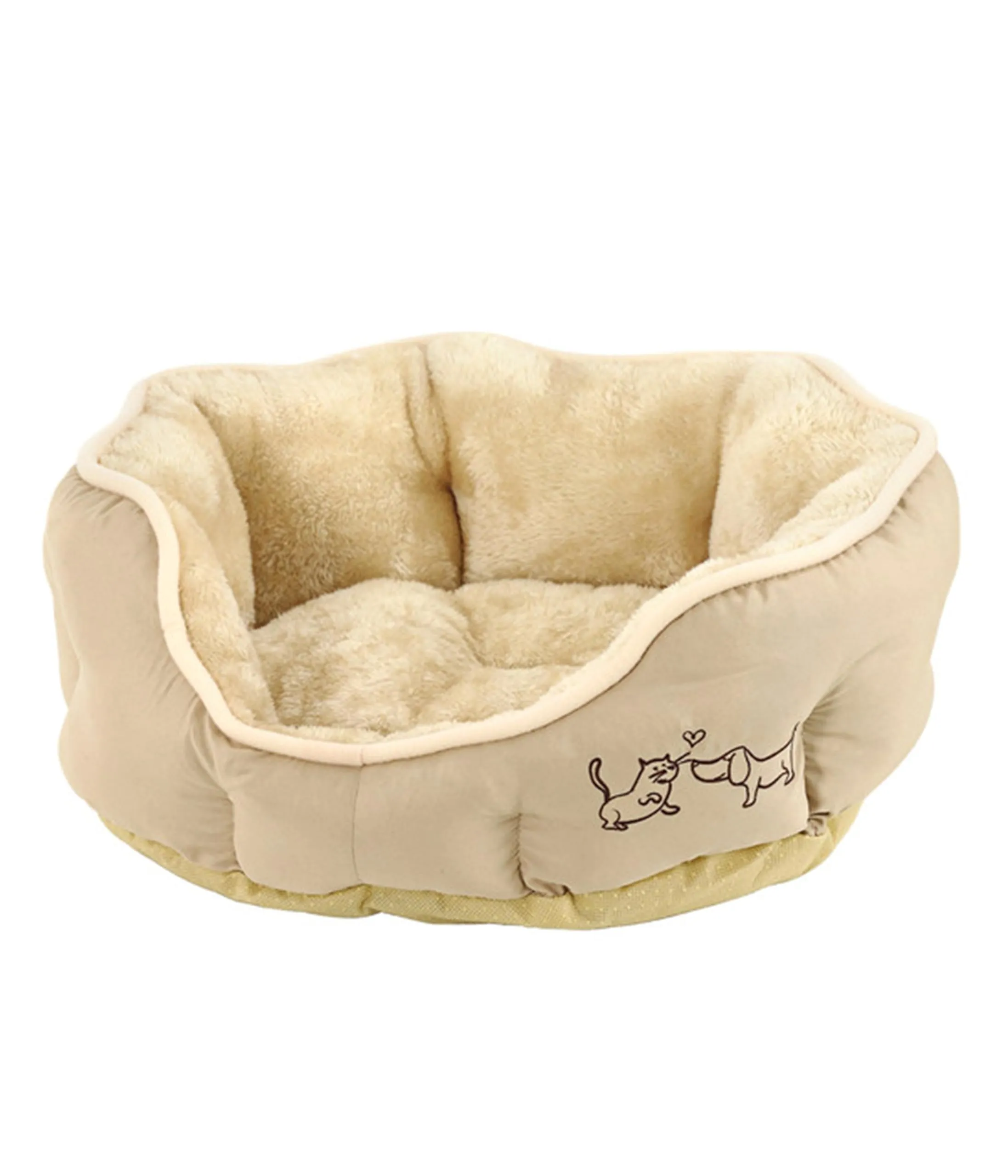 Dehner Sammy Dog and Cat Bed, Oval, 57 x 52 x 14 cm, Polyester, Beige - immagine 1