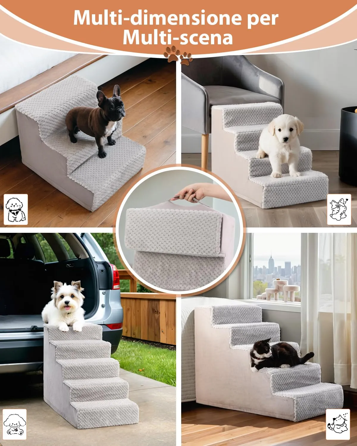 KSIIA Scala per Cani a 3 Gradini, 45 x 38 x 33 cm, Grigio - immagine 6
