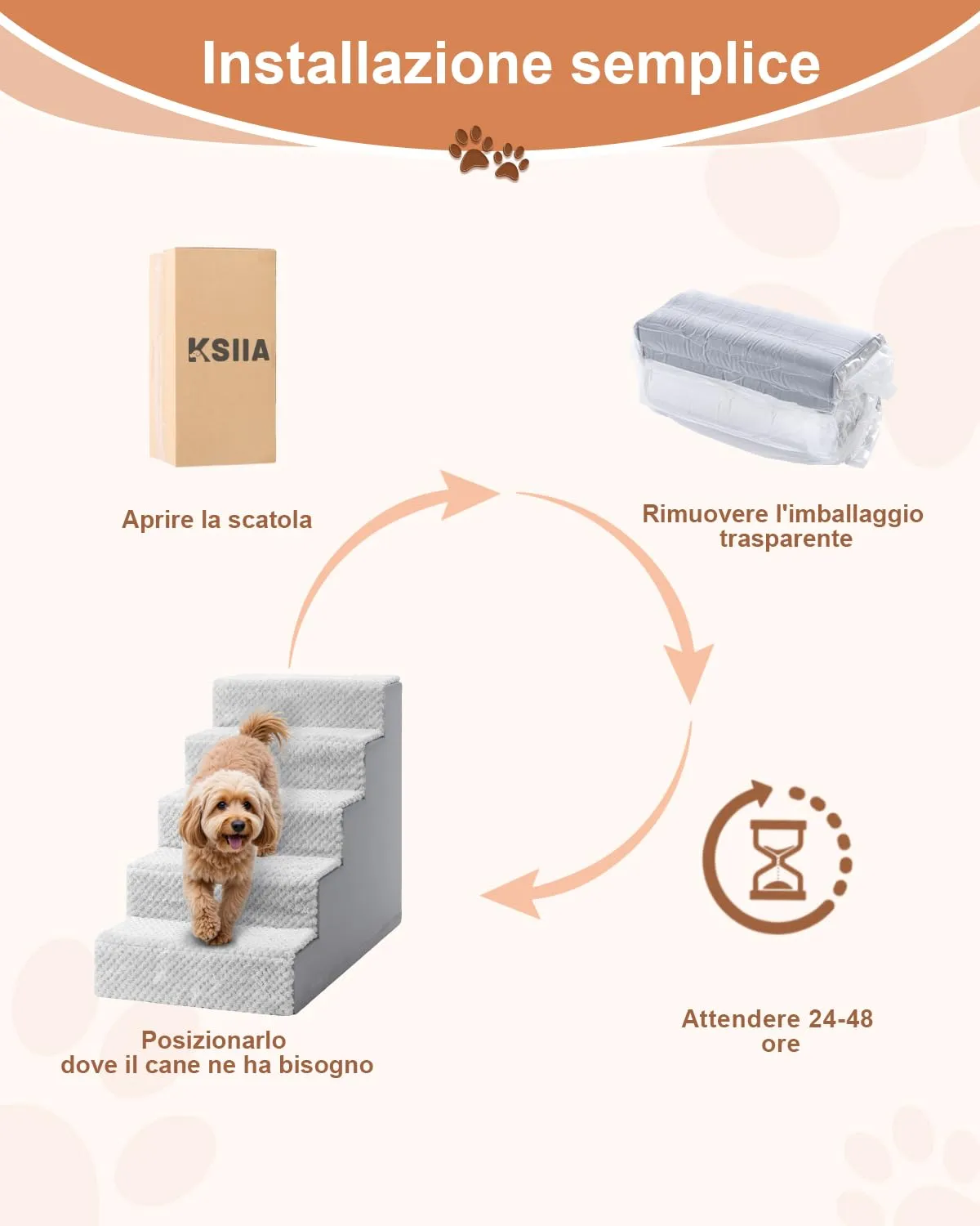 KSIIA Scala per Cani di Piccola Taglia per Letto e Divano, 5 Gradini, Altezza 55 cm - immagine 5