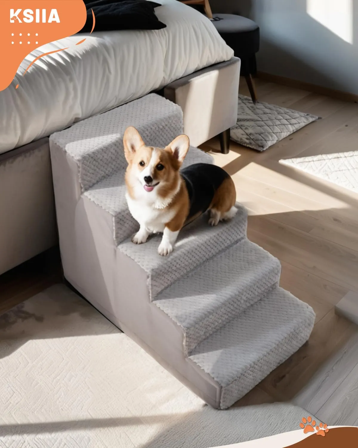 KSIIA Scala per Cani di Piccola Taglia per Letto e Divano, 5 Gradini, Altezza 55 cm - immagine 7