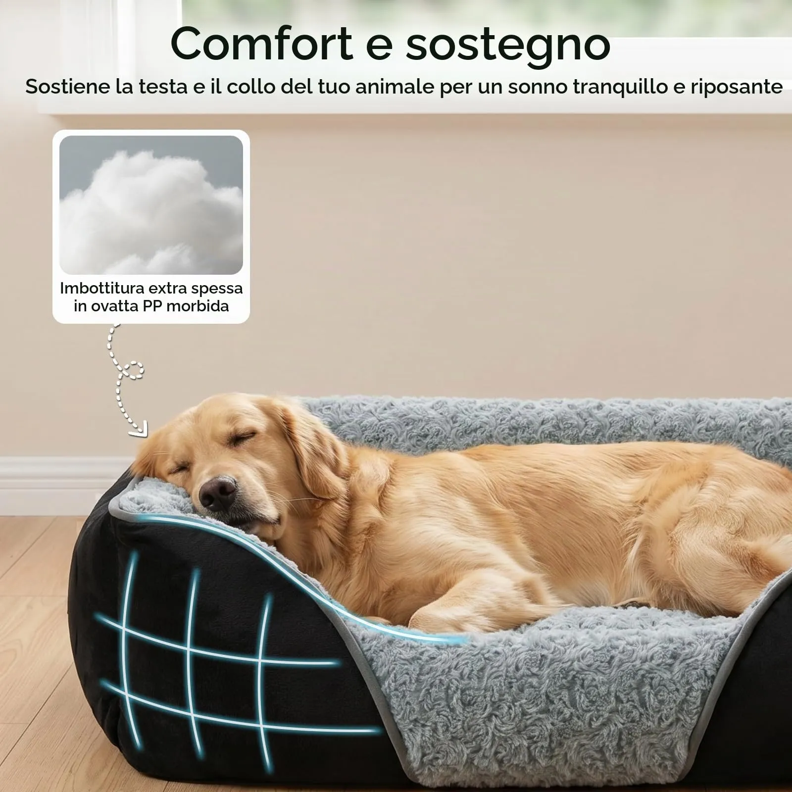 JOEJOY Cuccia Cane Interno Media Lavabile, 63x53x20cm - immagine 2