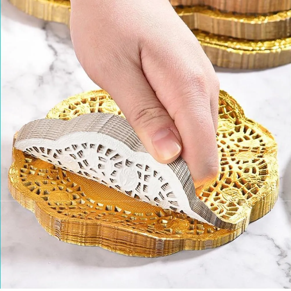 JchEnye Tovaglioli di Carta in Pizzo Dorati, 11,5 cm, 100 Pezzi - immagine 4