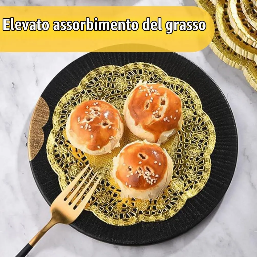 JchEnye Tovaglioli di Carta in Pizzo Dorati, 11,5 cm, 100 Pezzi - immagine 6