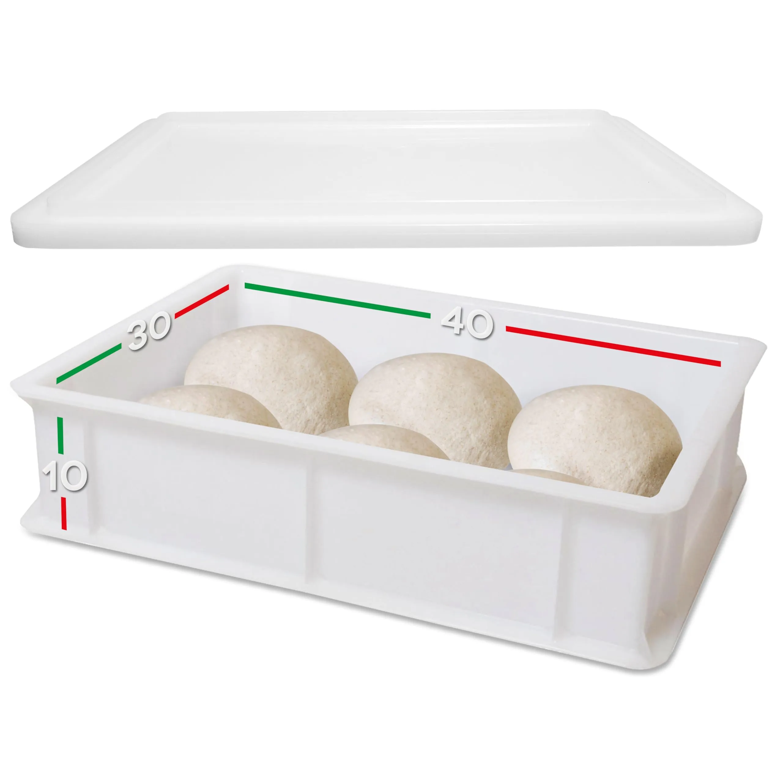 LUNEDA Set Vaschetta e Coperchio per Lievitazione Pasta, Pane e Pizza, 12 L, Polietilene Bianco, 30 x 40 x 10 cm - immagine 1