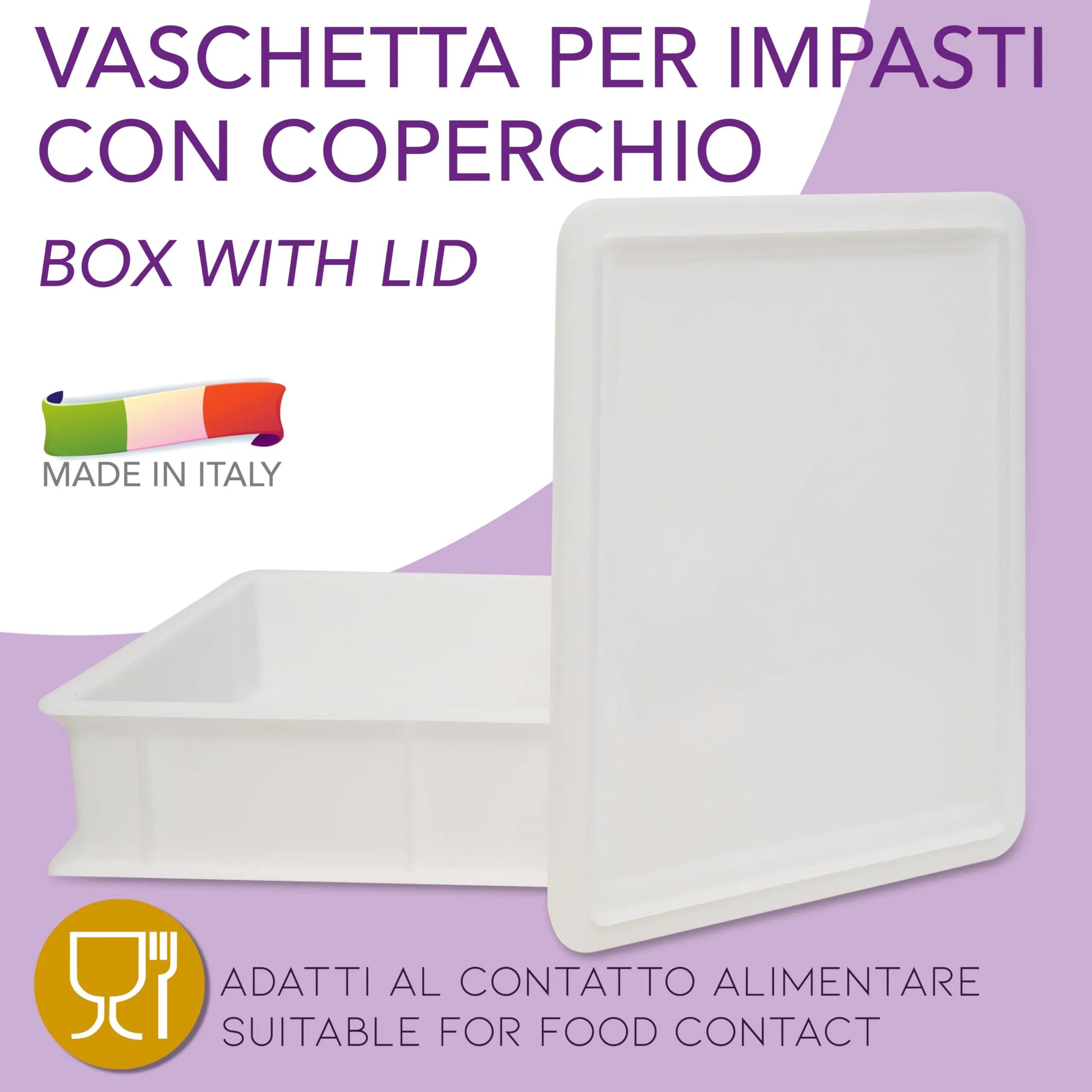 LUNEDA Set Vaschetta e Coperchio per Lievitazione Pasta, Pane e Pizza, 12 L, Polietilene Bianco, 30 x 40 x 10 cm - immagine 2