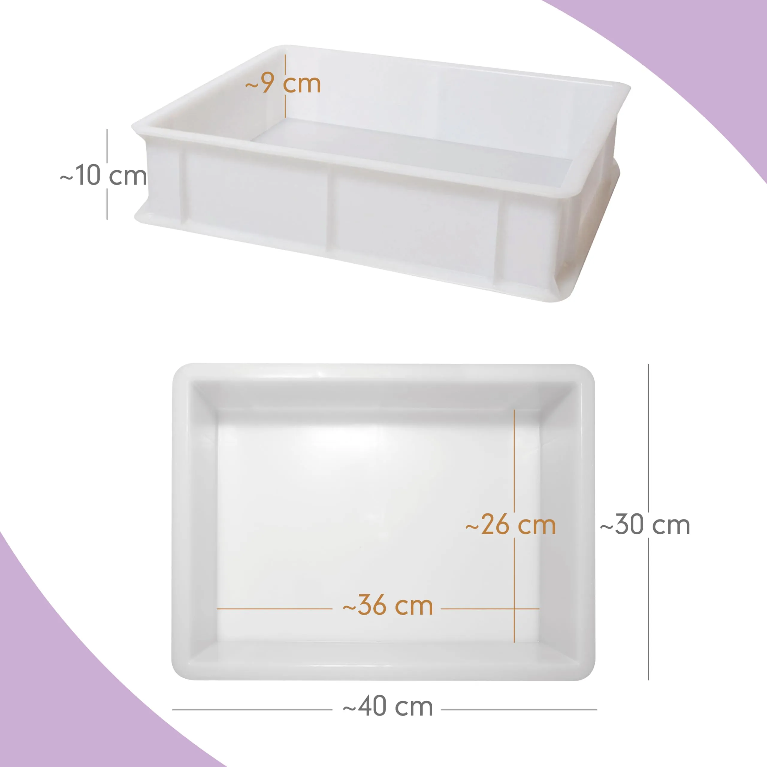 LUNEDA Set Vaschetta e Coperchio per Lievitazione Pasta, Pane e Pizza, 12 L, Polietilene Bianco, 30 x 40 x 10 cm - immagine 3
