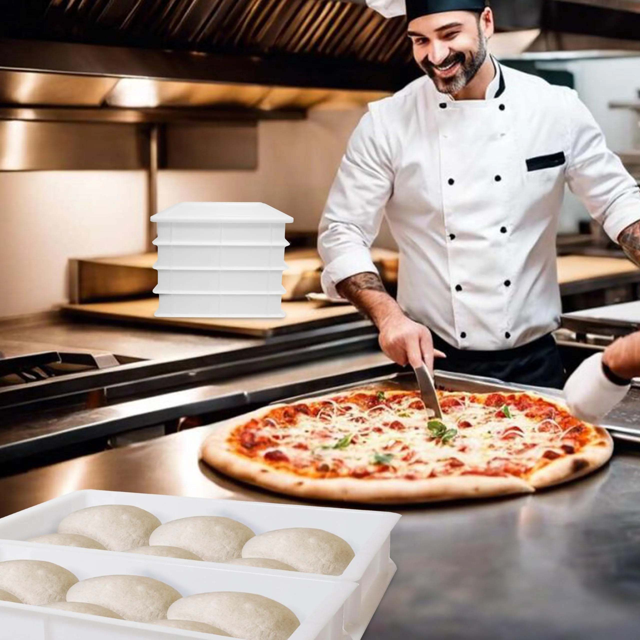 LUNEDA Set Vaschetta e Coperchio per Lievitazione Pasta, Pane e Pizza, 12 L, Polietilene Bianco, 30 x 40 x 10 cm - immagine 5