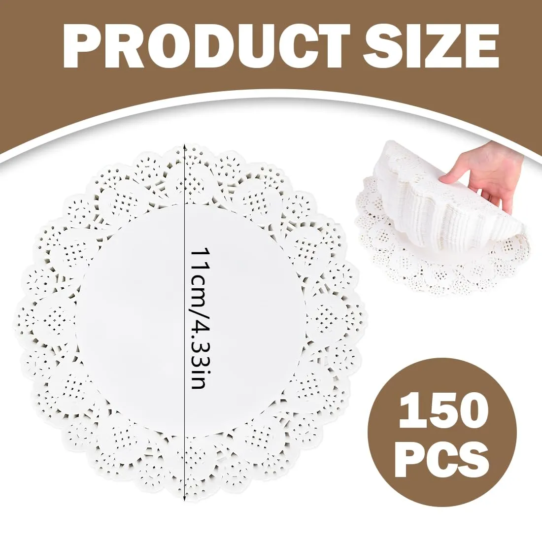 MUNZE Centrini in Pizzo Rotondi per Torte e Decorazioni Tavola, 11.5 cm, 150 Pezzi, Bianco - immagine 2