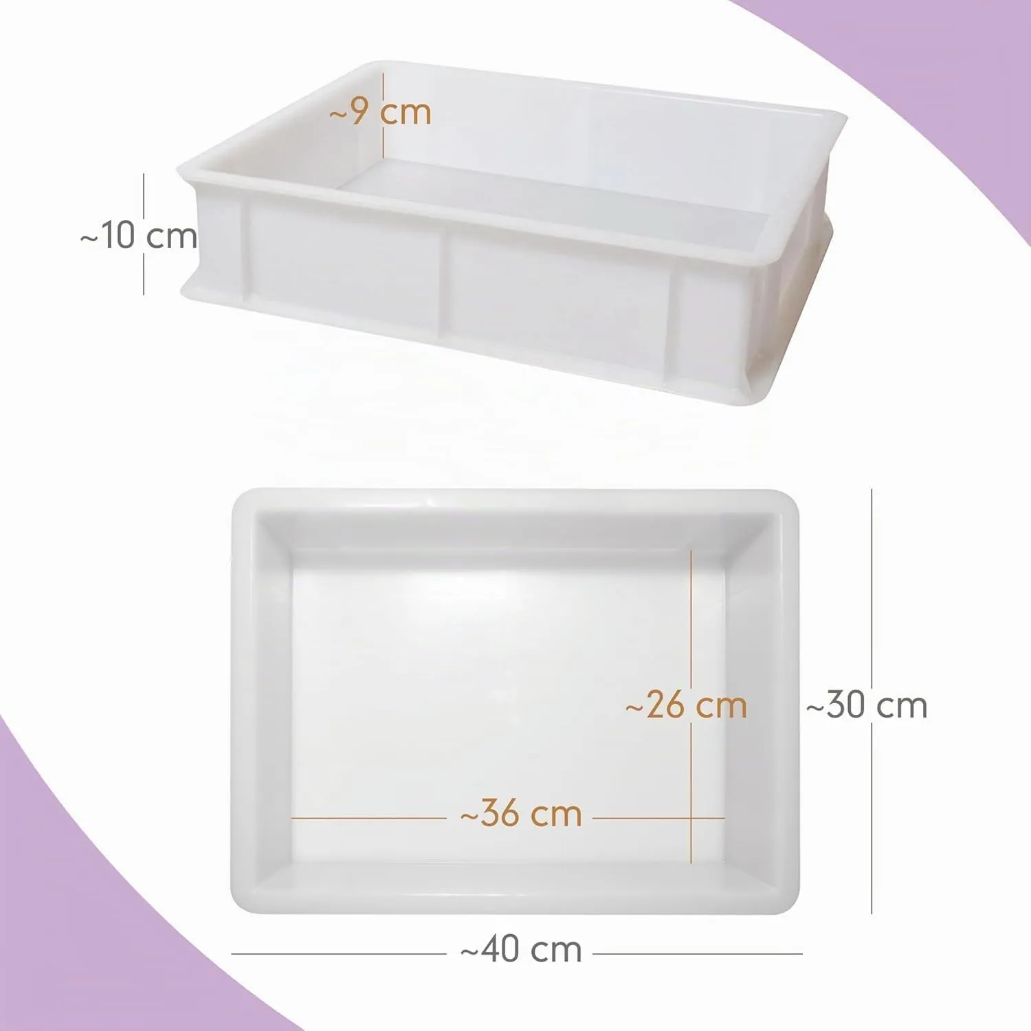 LUNEDA Set 2 Cassette Lievitazione con 1 Coperchio 40 x 30 cm, Contenitore per Impasto Pizza e Pane in Polietilene, 12 L - immagine 3