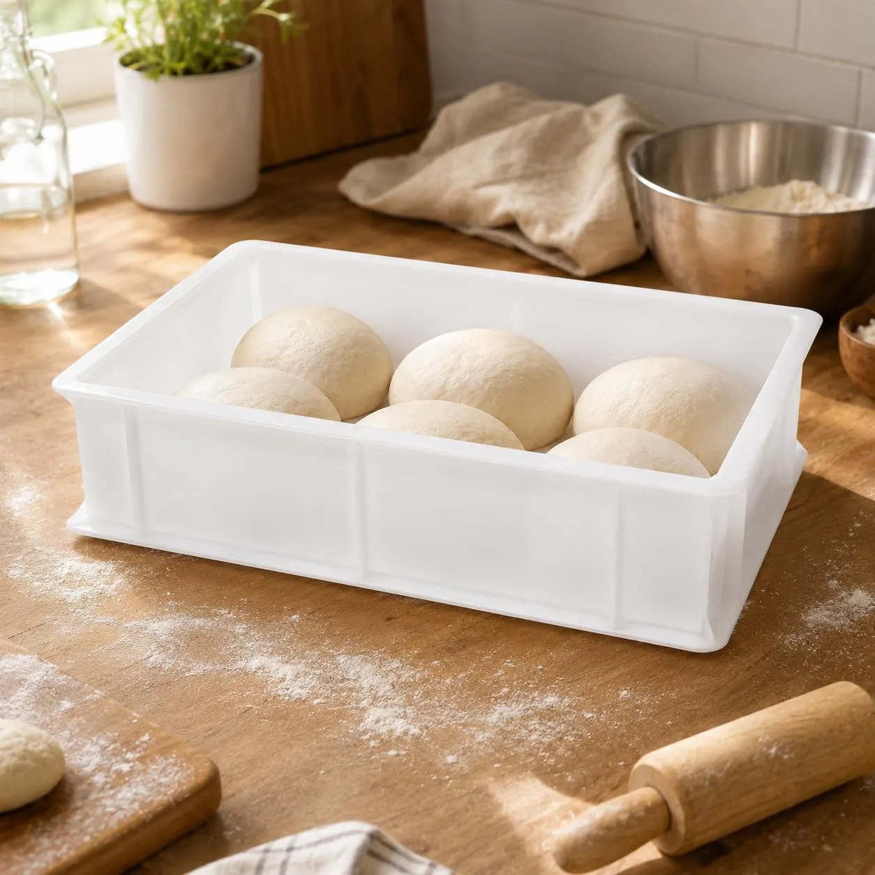 LUNEDA Set 2 Cassette Lievitazione con 1 Coperchio 40 x 30 cm, Contenitore per Impasto Pizza e Pane in Polietilene, 12 L - immagine 4