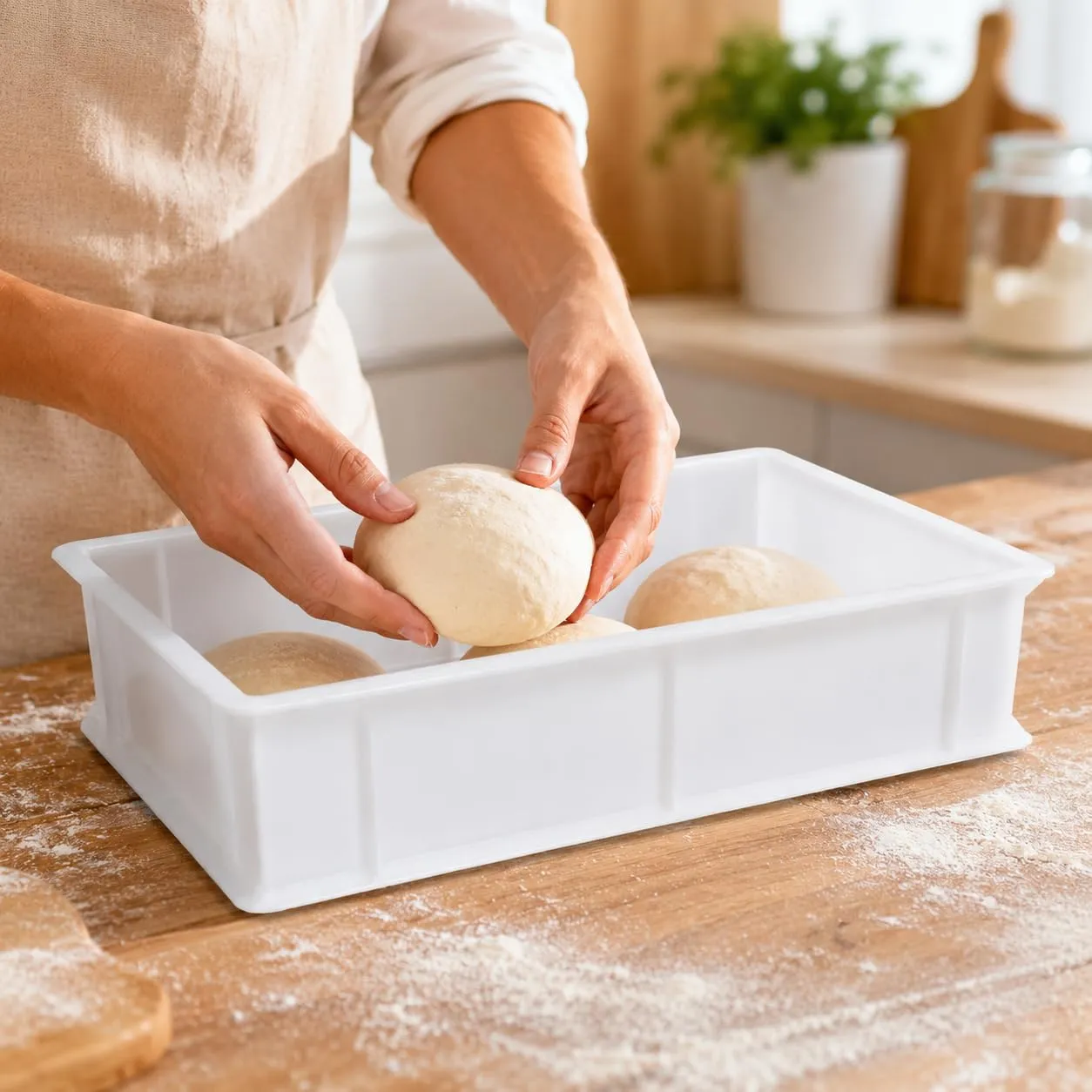 LUNEDA Set 2 Cassette Lievitazione con 1 Coperchio 40 x 30 cm, Contenitore per Impasto Pizza e Pane in Polietilene, 12 L - immagine 8