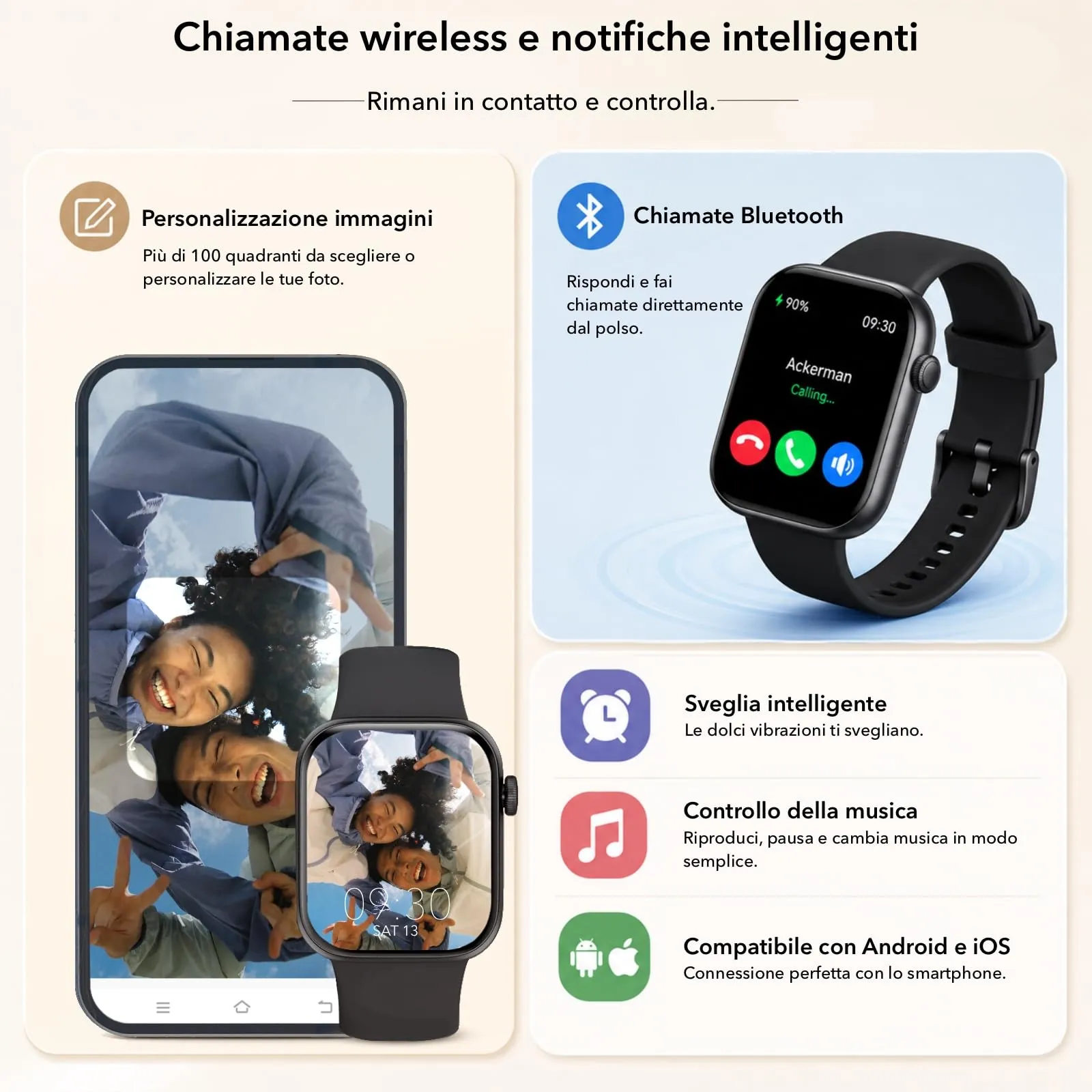 AOYBWK Smartwatch 1.85" per Uomo e Donna, Chiamate Bluetooth, 140+ Modalità Sportive, Cardiofrequenzimetro, SpO2, Monitoraggio Sonno, IP68 per Android e iOS - immagine 2