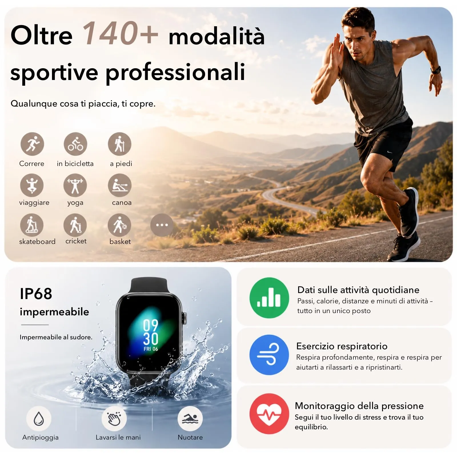 AOYBWK Smartwatch 1.85" per Uomo e Donna, Chiamate Bluetooth, 140+ Modalità Sportive, Cardiofrequenzimetro, SpO2, Monitoraggio Sonno, IP68 per Android e iOS - immagine 4