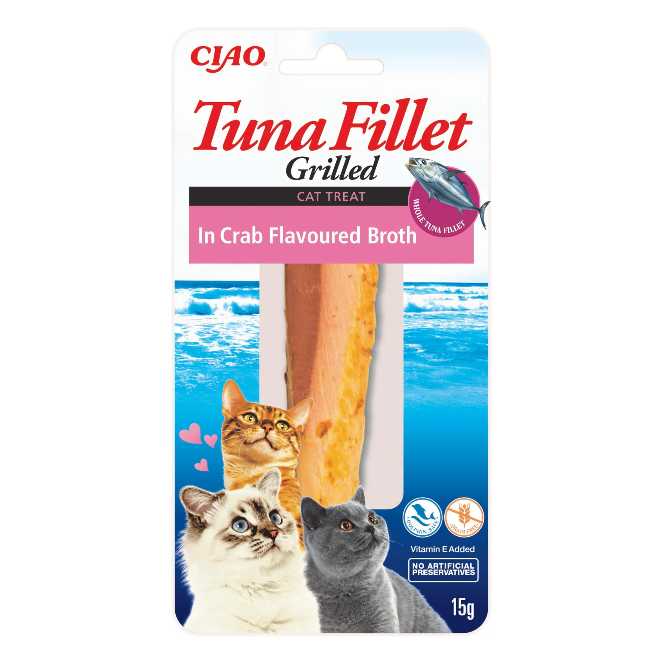 Inaba Filetti di Tonno Grigliato per Gatti in Brodo al Gusto di Granchio, 12 x 15g - immagine 1