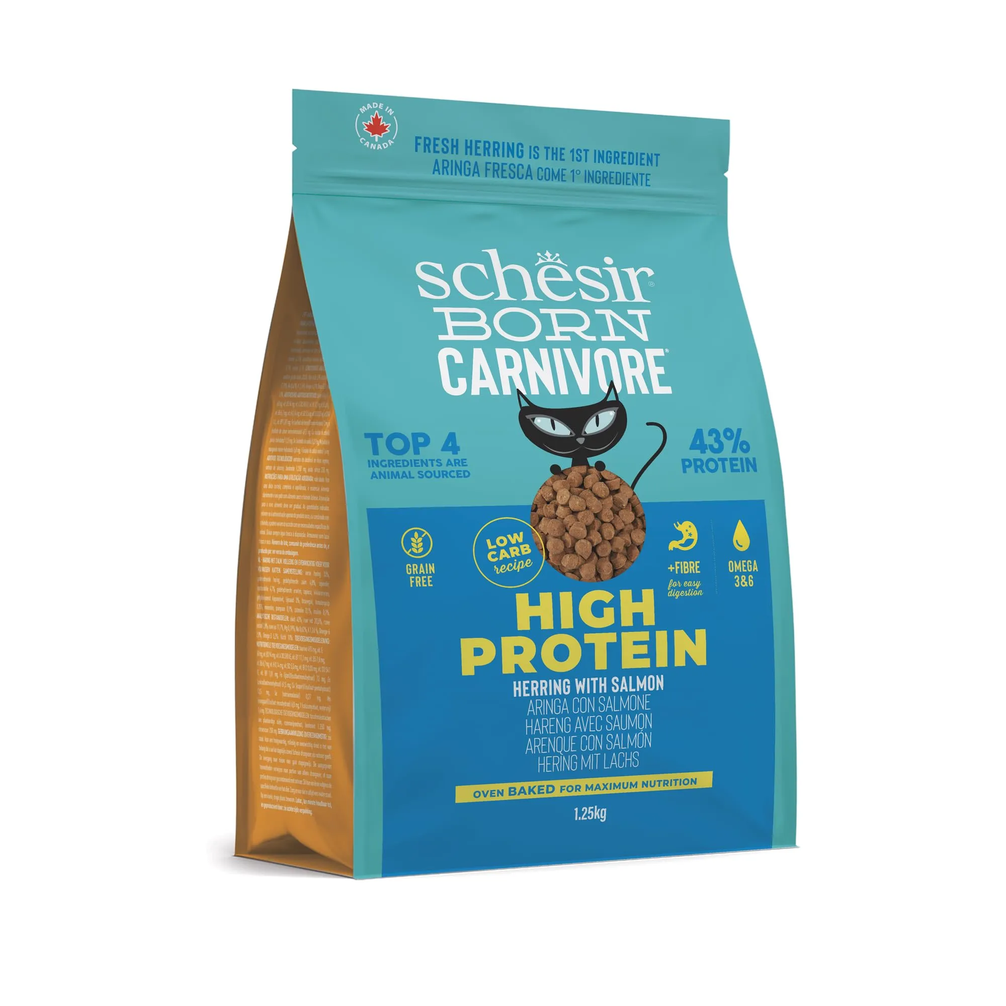 Schesir Born Carnivore Crocchette per Gatti Adulti, Aringa e Salmone, Cotte al Forno, 1,25kg - immagine 2