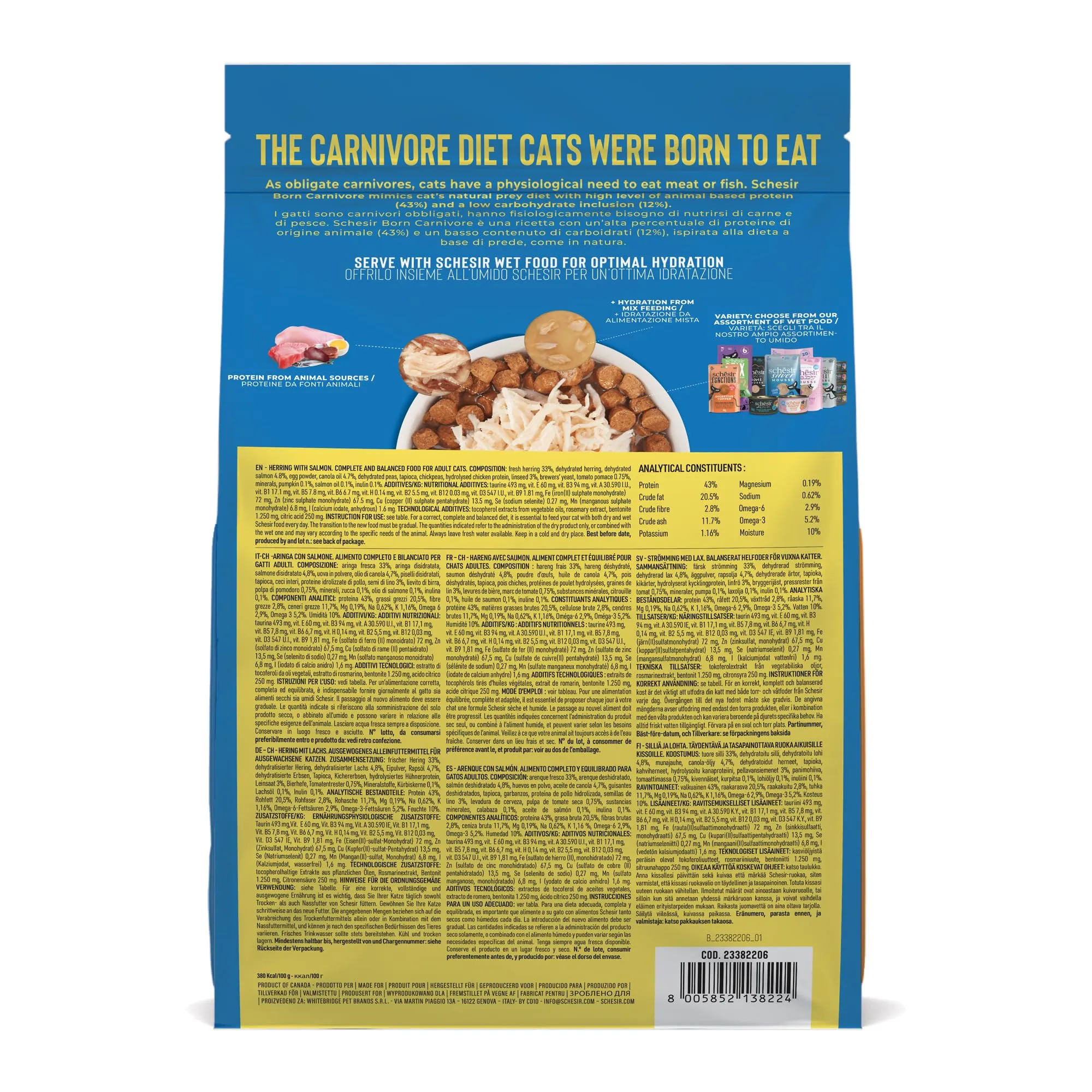 Schesir Born Carnivore Crocchette per Gatti Adulti, Aringa e Salmone, Cotte al Forno, 1,25kg - immagine 3