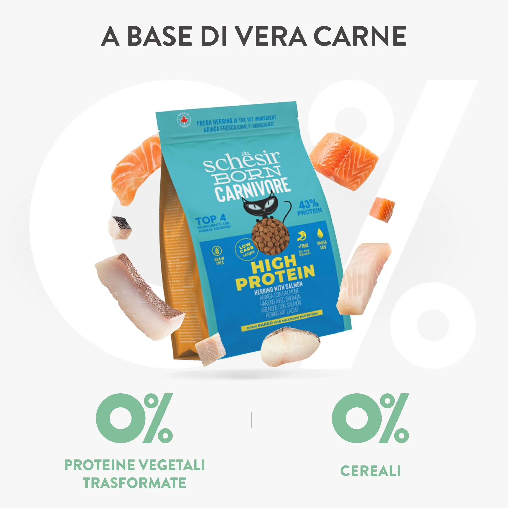 Schesir Born Carnivore Crocchette per Gatti Adulti, Aringa e Salmone, Cotte al Forno, 1,25kg - immagine 5