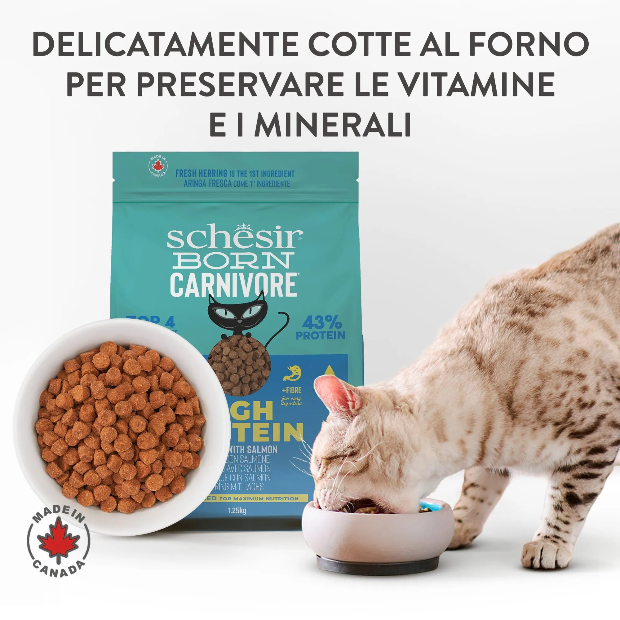 Schesir Born Carnivore Crocchette per Gatti Adulti, Aringa e Salmone, Cotte al Forno, 1,25kg - immagine 6
