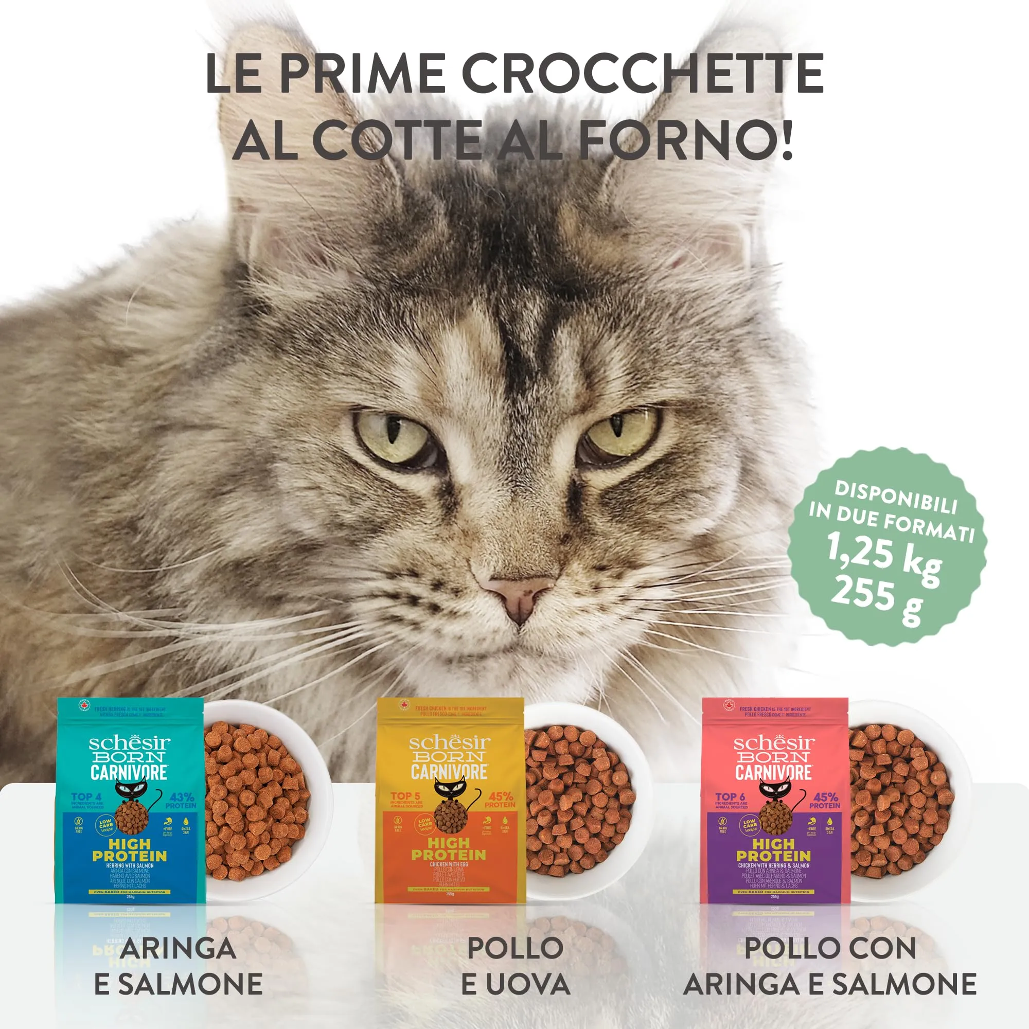 Schesir Born Carnivore Crocchette per Gatti Adulti, Aringa e Salmone, Cotte al Forno, 1,25kg - immagine 8