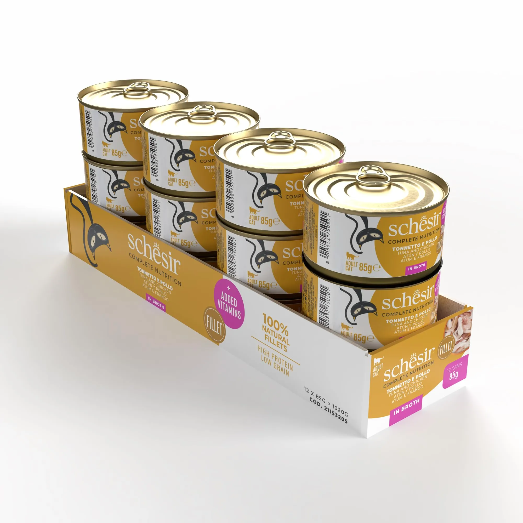 Schesir Tonnetto con Pollo in Brodo, Alimento Umido Completo per Gatti, 12 x 85g - immagine 2