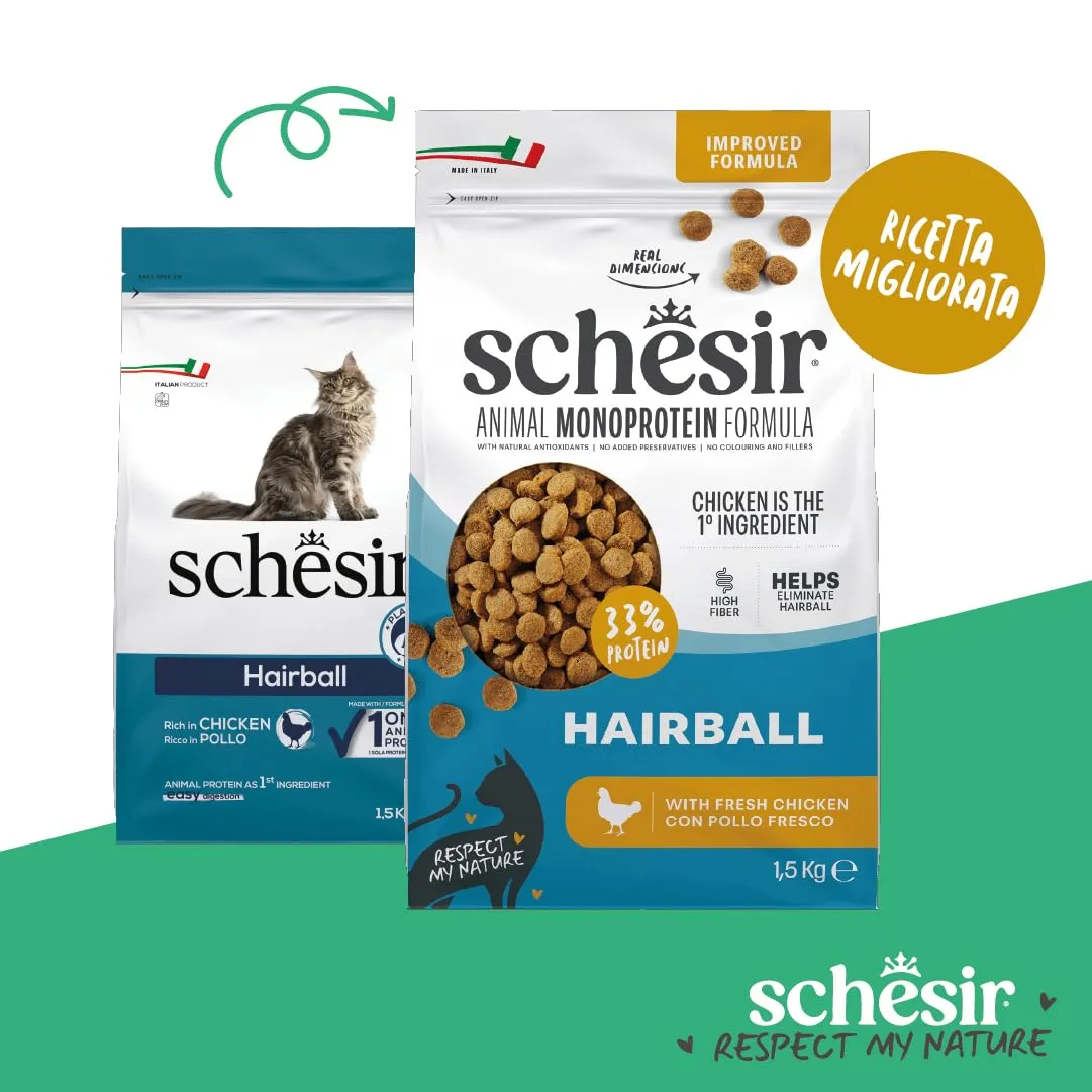 Schesir Animal Monoprotein Hairball Pollo, Croccantini per Gatti Adulti, 1,5 kg - immagine 2