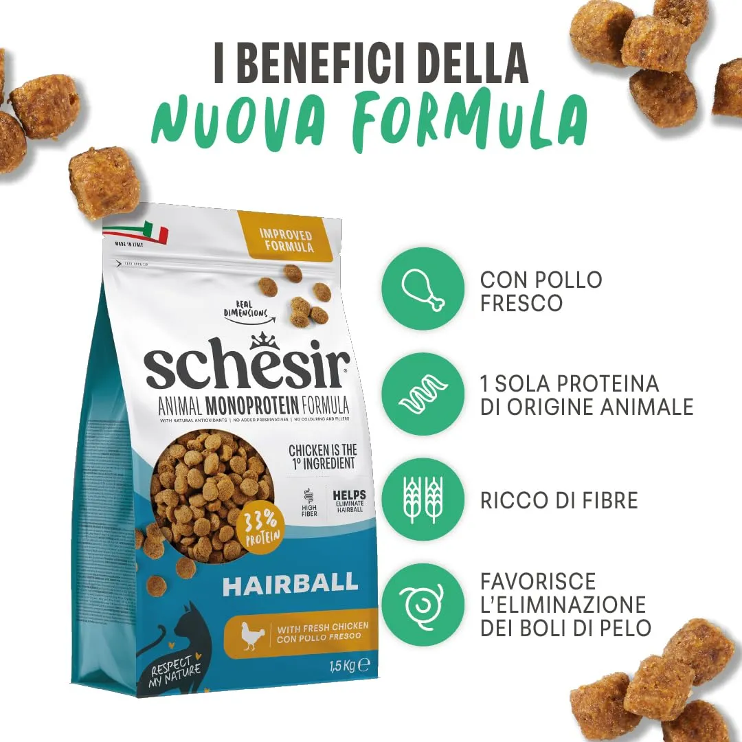 Schesir Animal Monoprotein Hairball Pollo, Croccantini per Gatti Adulti, 1,5 kg - immagine 3