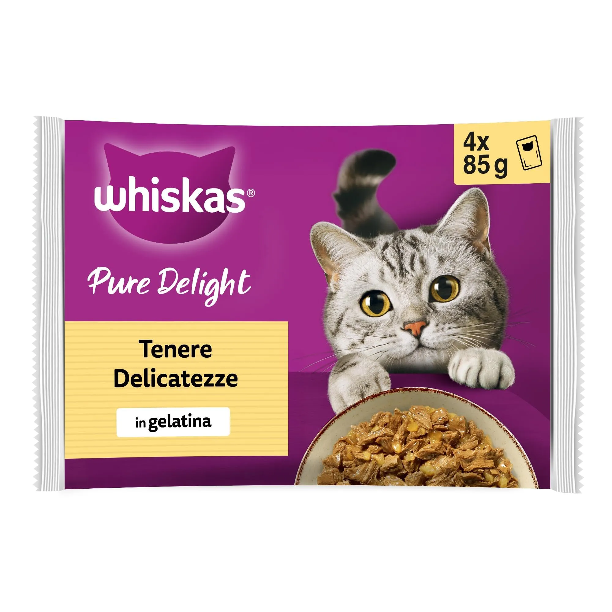Whiskas Pure Delight Cibo Umido in Gelatina per Gatti Adulti Selezione Delicata 4x85g, confezione da 13 - immagine 1