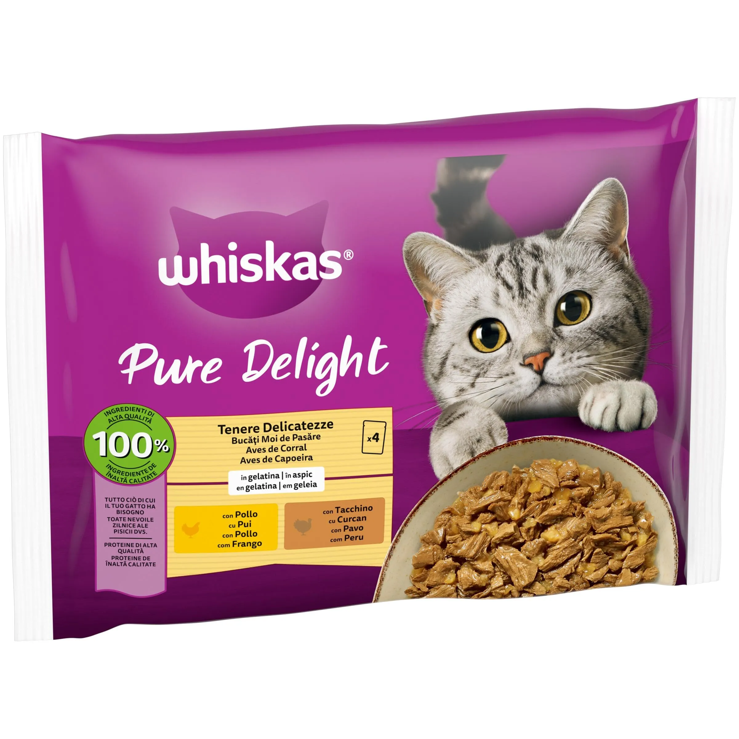Whiskas Pure Delight Cibo Umido in Gelatina per Gatti Adulti Selezione Delicata 4x85g, confezione da 13 - immagine 2