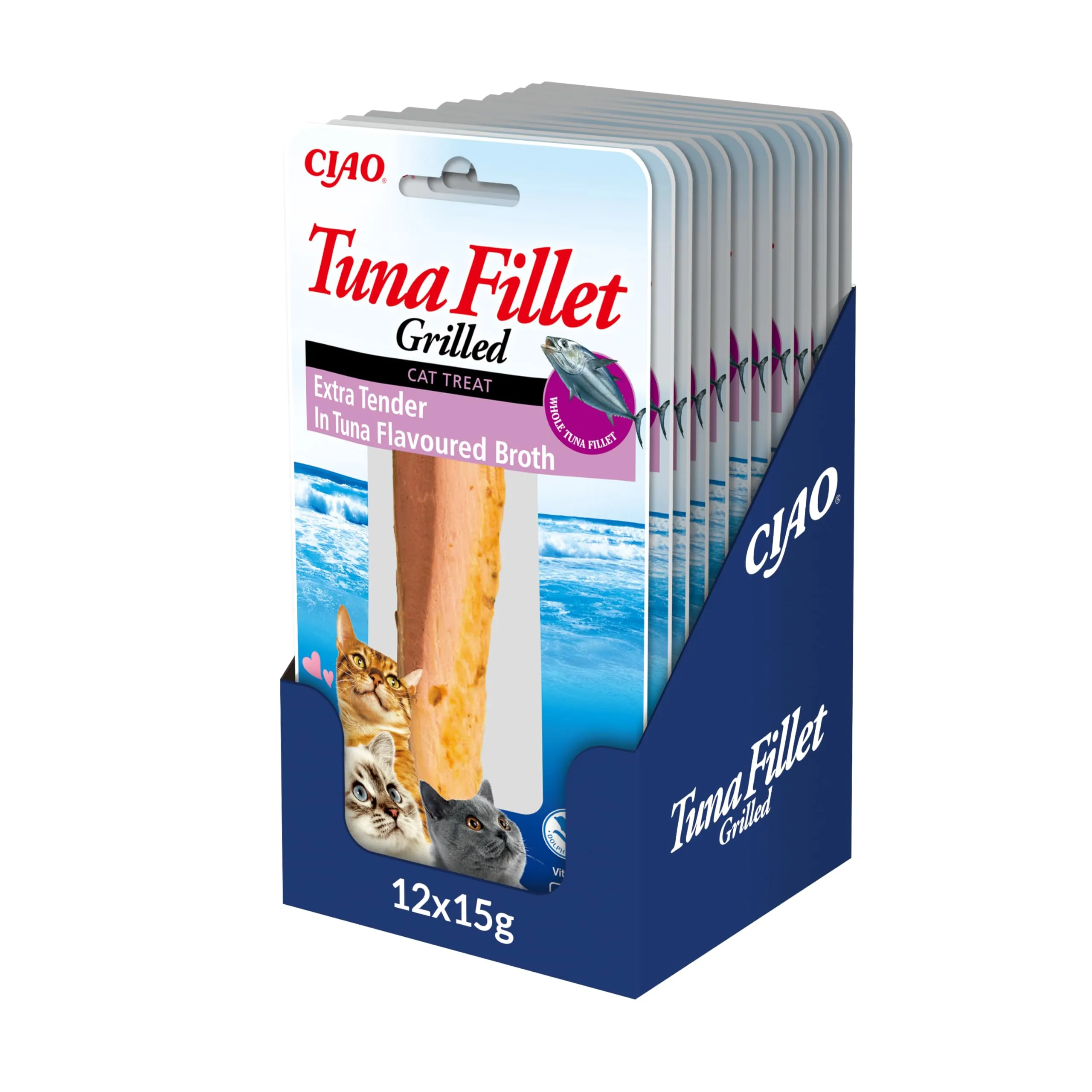 Inaba Filetti Extra Teneri di Tonno Grigliato in Brodo per Gatti, 12 x 15g - immagine 1