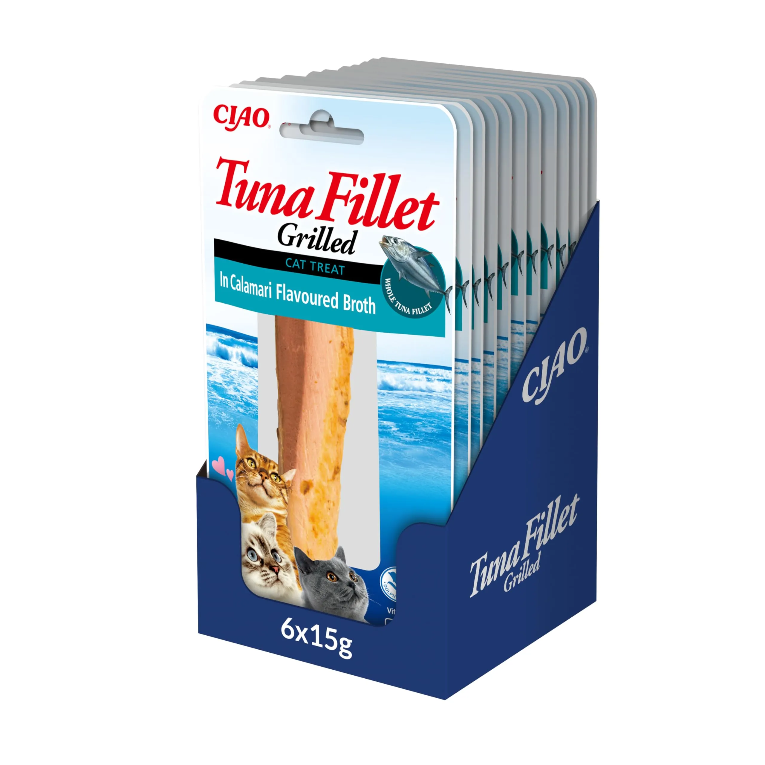 INABA Filetti di Tonno Grigliato per Gatti in Brodo al Gusto di Calamari, 12 x 15g - immagine 1