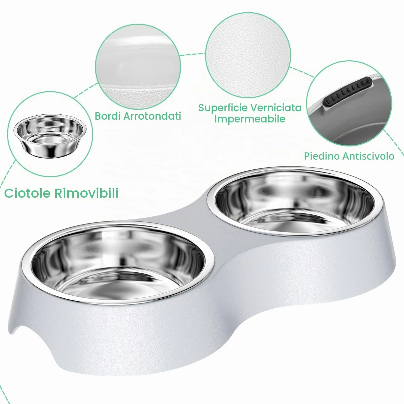 Luazvilkpsar Set di 2 Ciotole per Cani e Gatti, Grigio - immagine 4