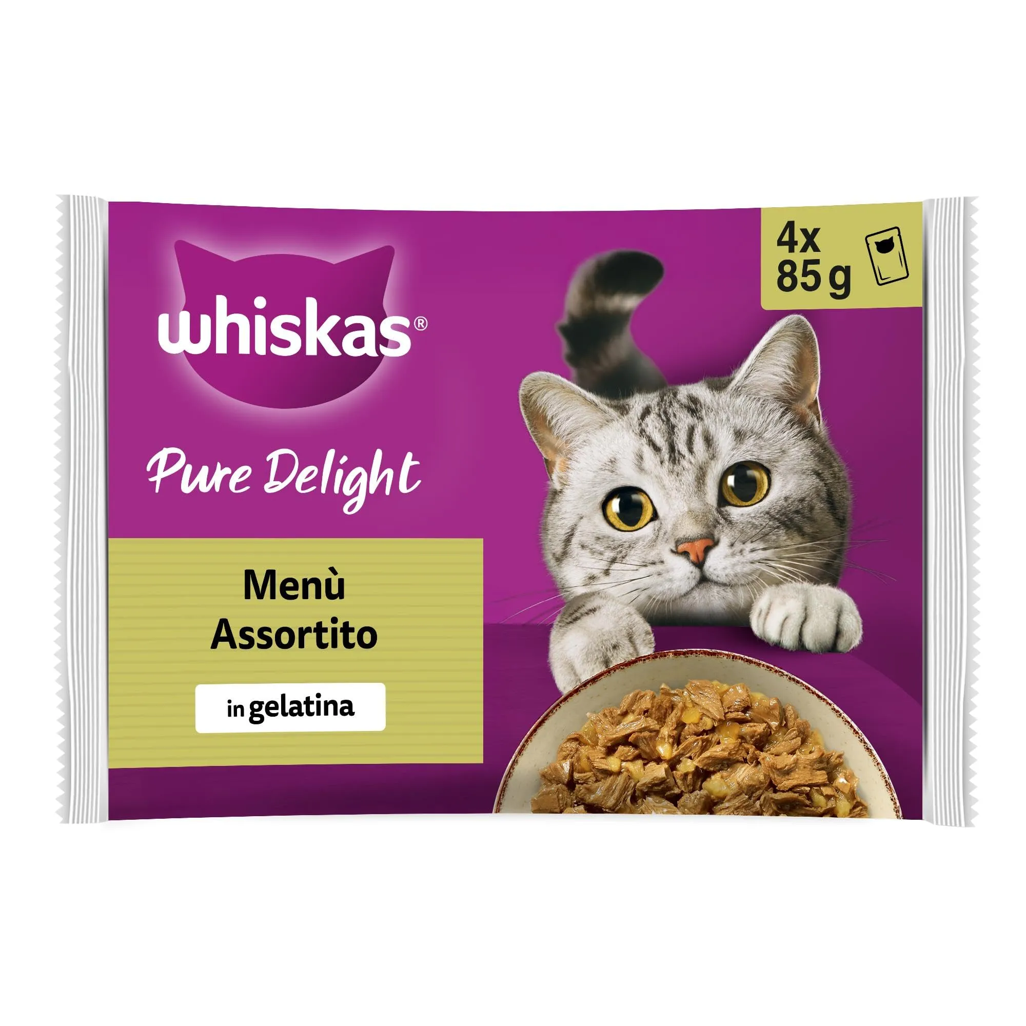 Whiskas Pure Delight Menù Assortito 1+ Anni, Cibo Umido per Gatto, 52 Bustine da 85g - immagine 1