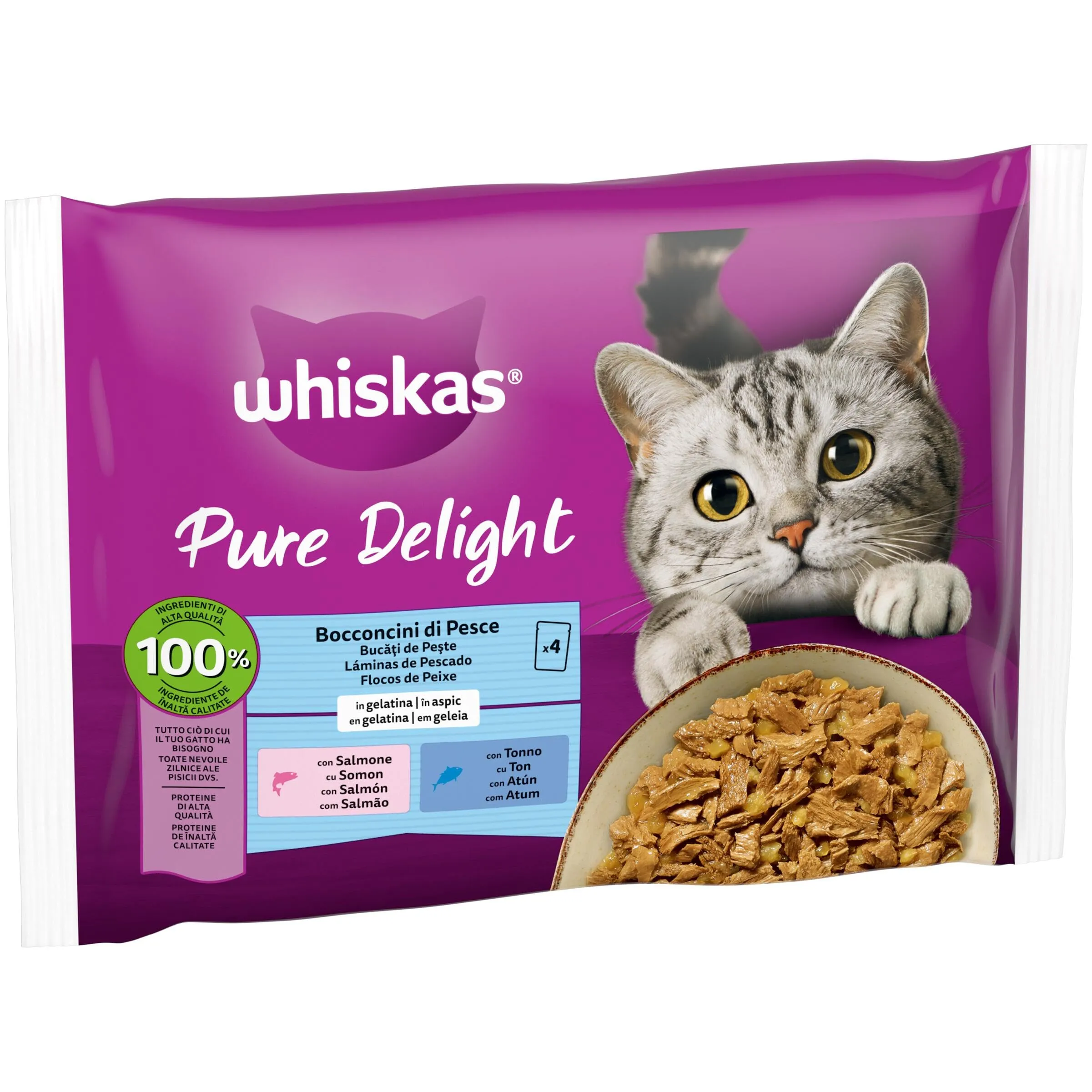 Whiskas Pure Delight Cibo Umido in Gelatina per Gatti Adulti, Bocconcini di Pesce, 4x85g, Confezione da 13 - immagine 2