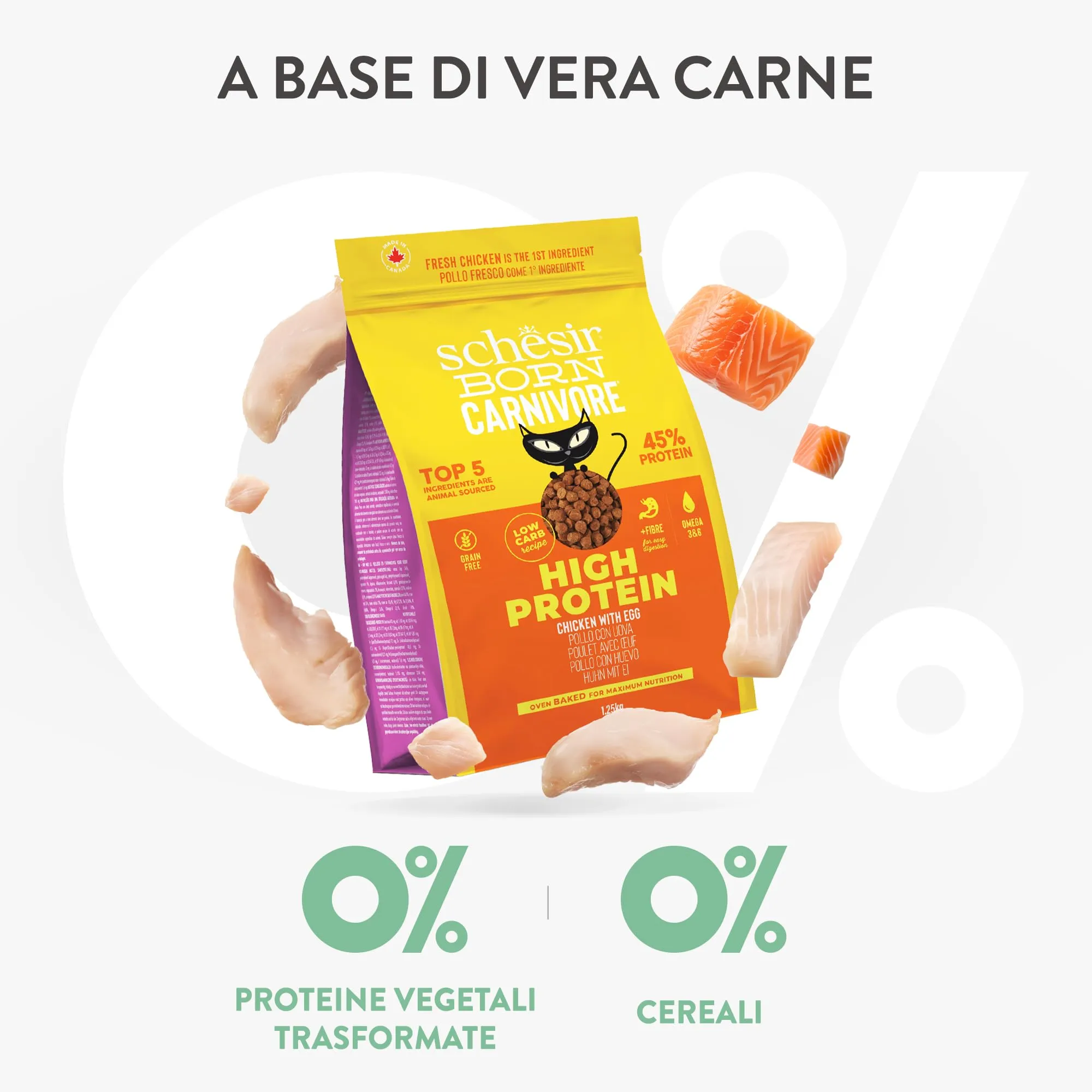 Schesir Born Carnivore Pollo e Uovo, Crocchette per Gatti Adulti, 1,25kg - immagine 5