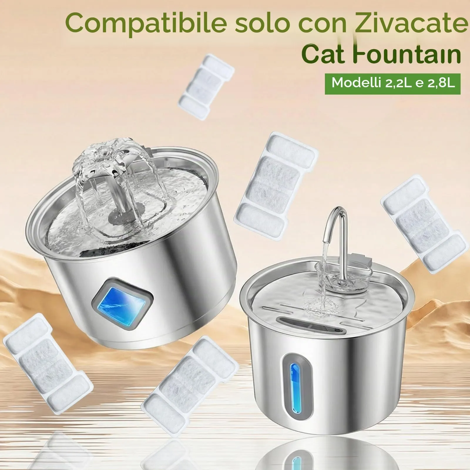 Zivacate Filtri per Fontanella per Gatti, 8 Filtri e 8 Spugne - immagine 2