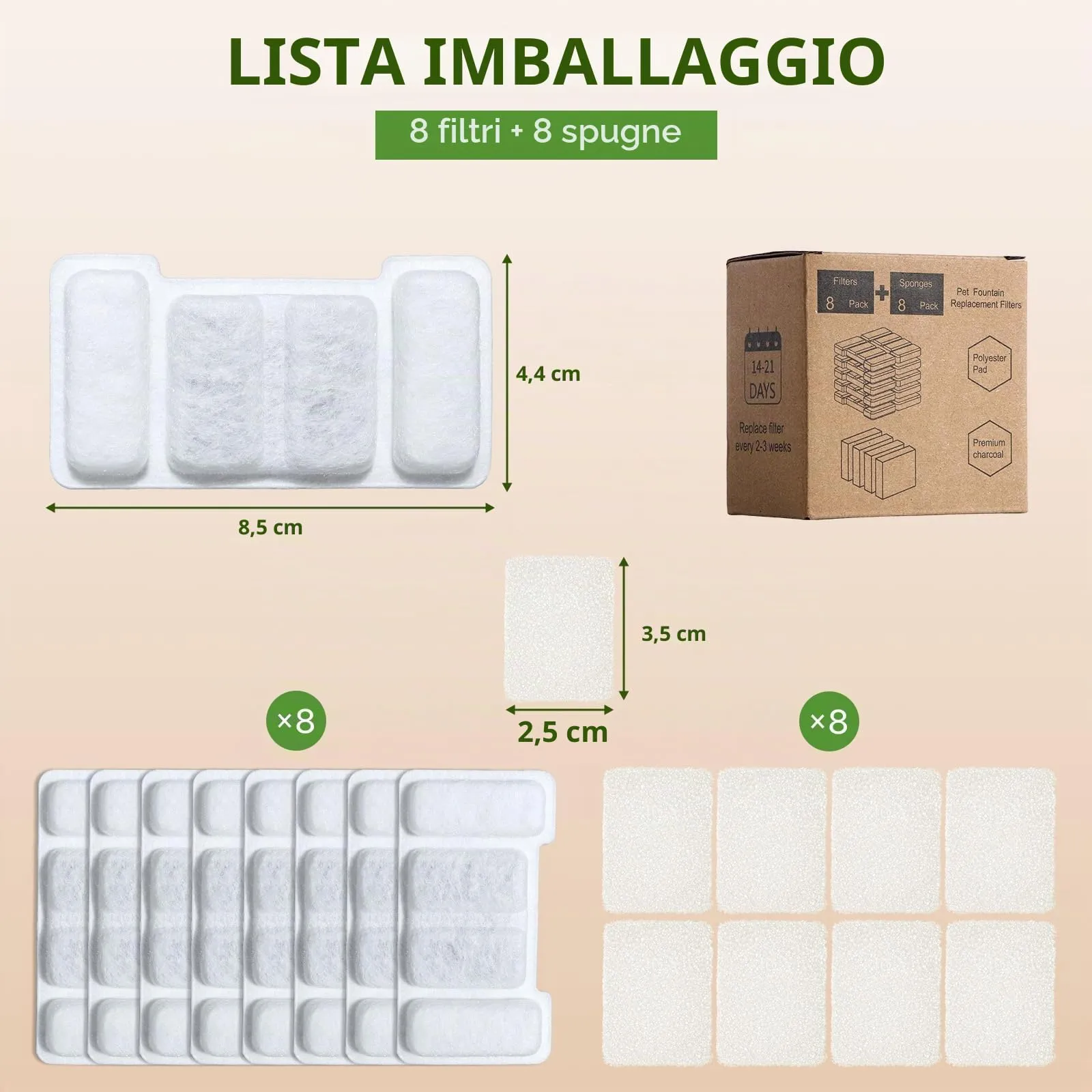 Zivacate Filtri per Fontanella per Gatti, 8 Filtri e 8 Spugne - immagine 5