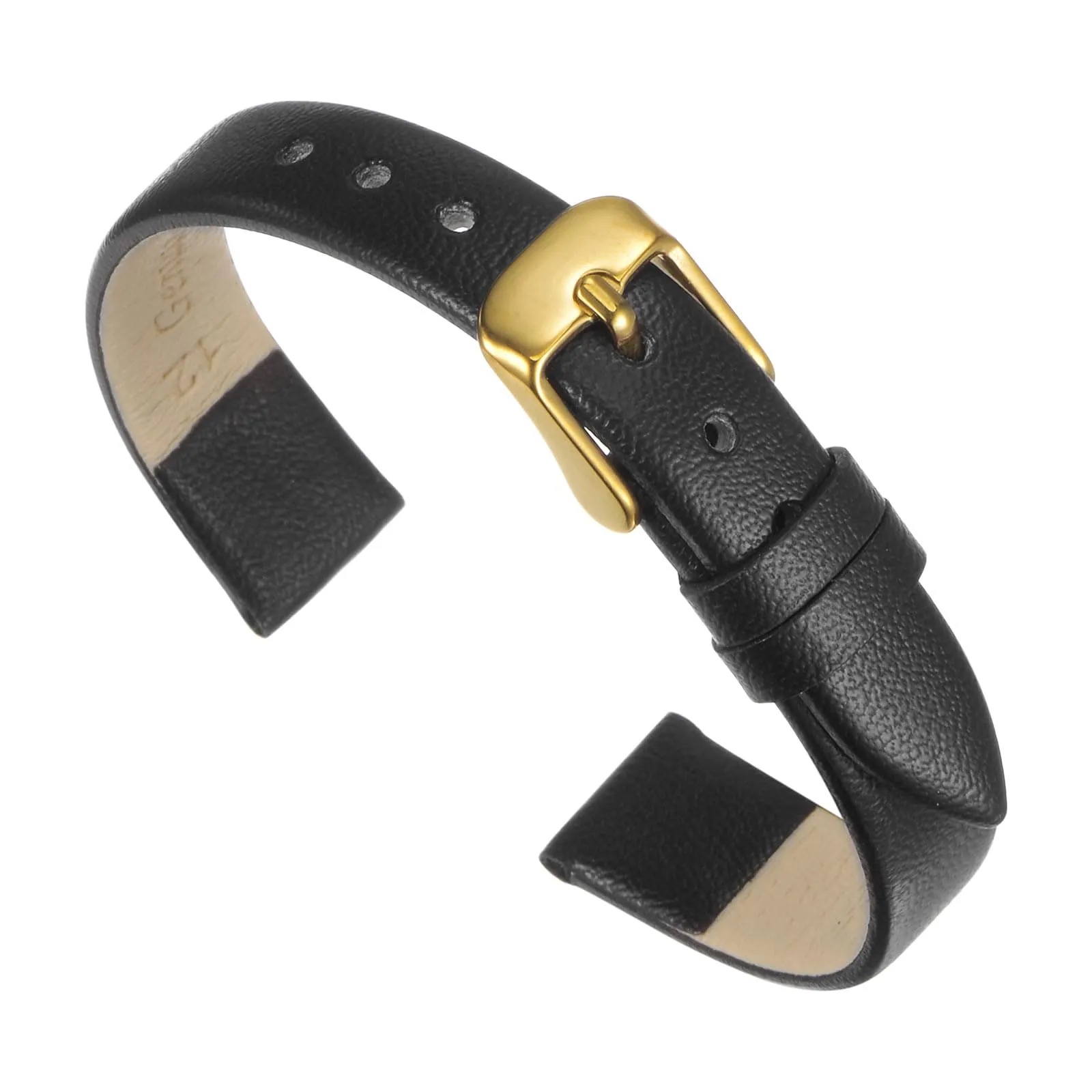 QUARKZMAN Cinturino Orologio in Vera Pelle 14mm, Fibbia Tono Dorato, Nero - immagine 1