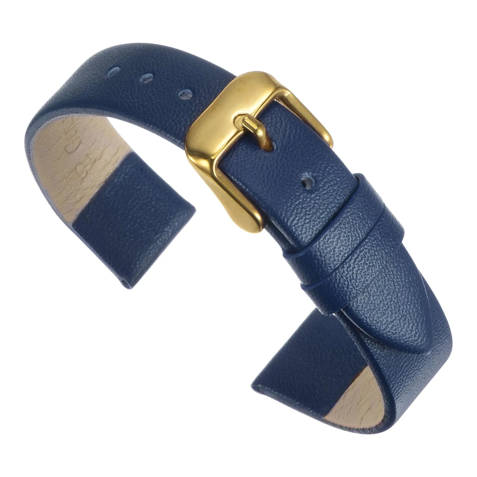 QUARKZMAN Cinturino Orologio in Vera Pelle 16mm Blu Scuro con Fibbia Tono Oro - immagine 1