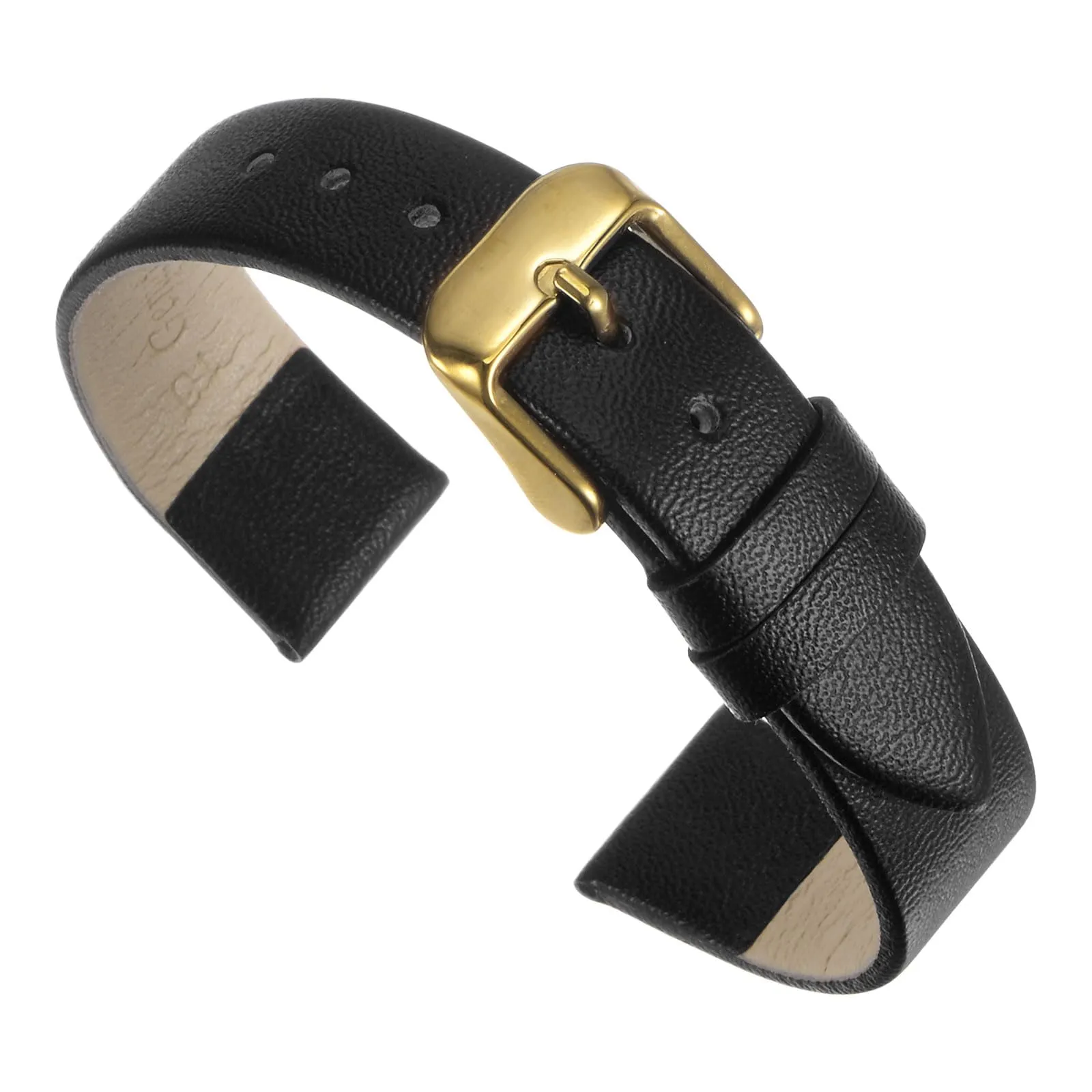 QUARKZMAN Cinturino Orologio in Vera Pelle 22mm Nero con Fibbia Tono Dorato - immagine 1