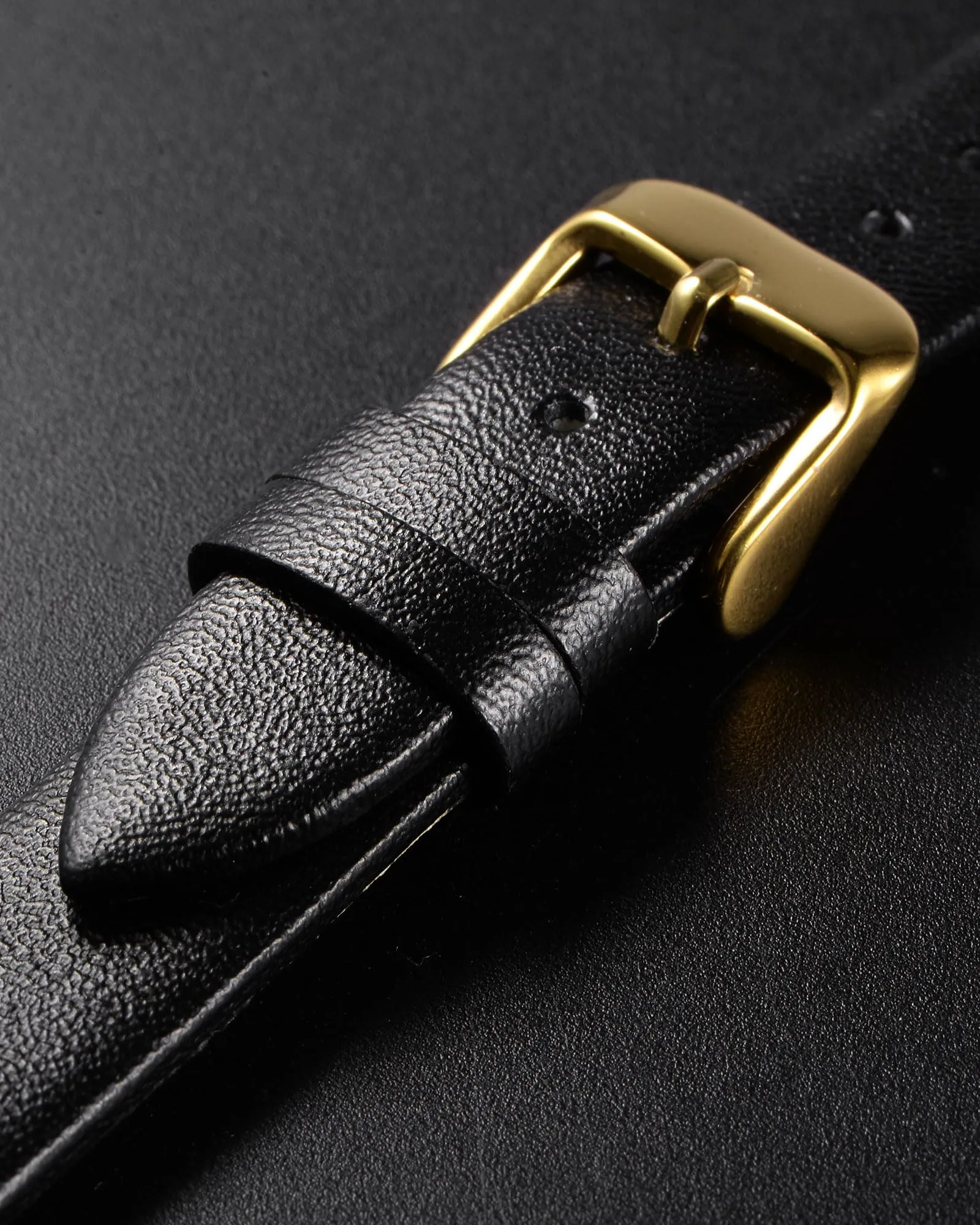 QUARKZMAN Cinturino Orologio in Vera Pelle 22mm Nero con Fibbia Tono Dorato - immagine 4
