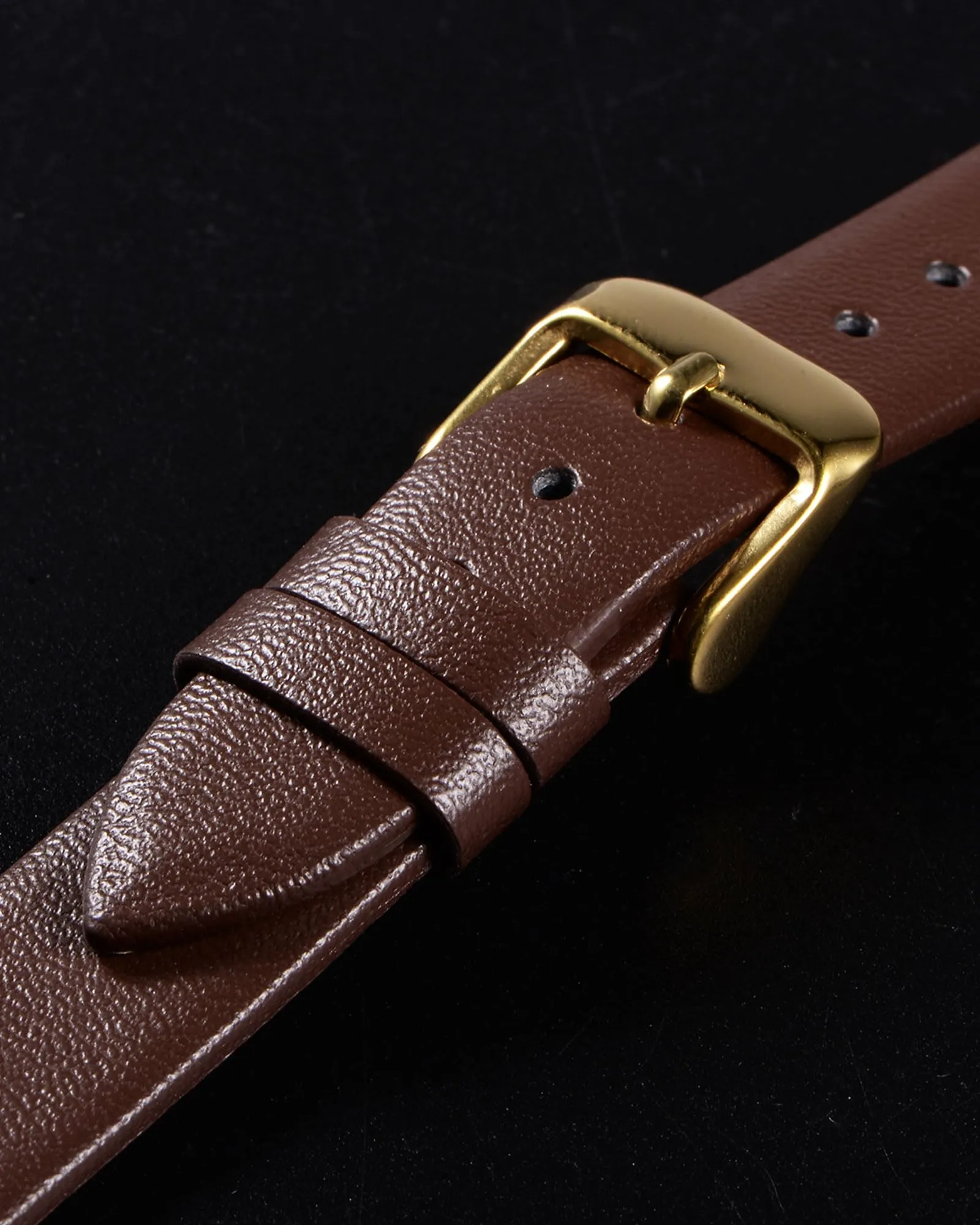 QUARKZMAN Cinturino Orologio in Vera Pelle 16mm Marrone Scuro con Fibbia Tono Oro - immagine 4