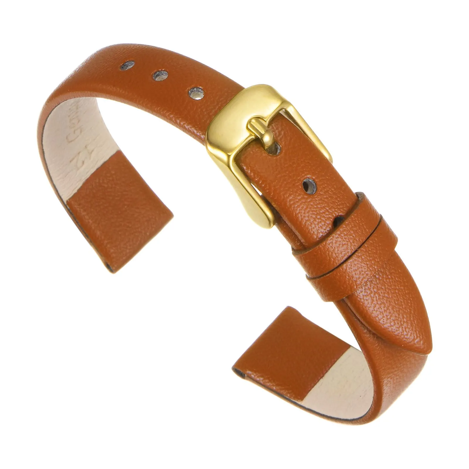 QUARKZMAN Cinturino Orologio in Vera Pelle 12mm, Fibbia Tono Dorato, Marrone - immagine 1