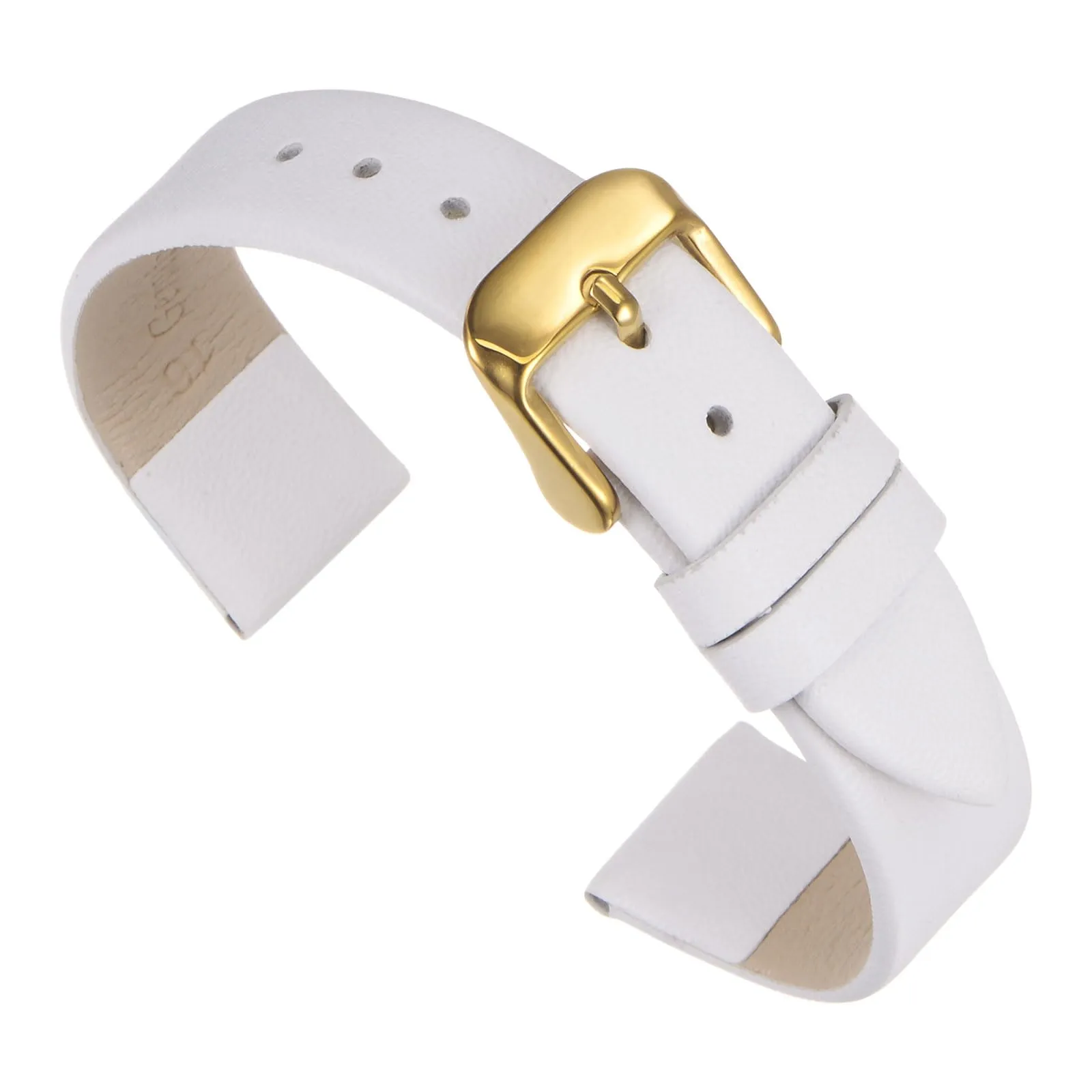 QUARKZMAN Cinturino Orologio in Vera Pelle 12mm Bianco con Fibbia Tono Dorato - immagine 1