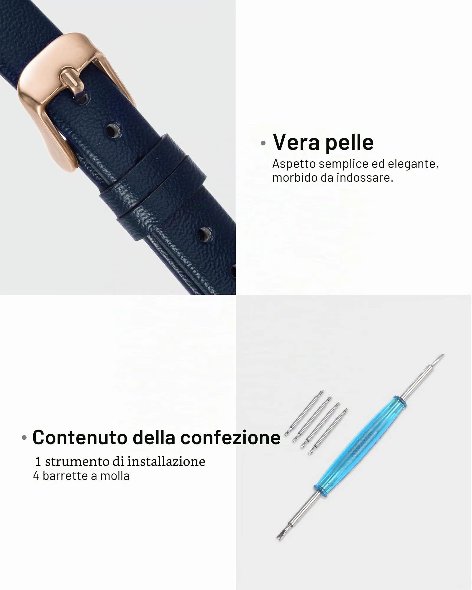 QUARKZMAN Cinturino 16mm Blu Scuro con Fibbia in Oro Rosa - immagine 3