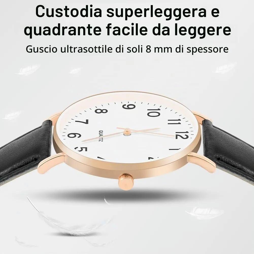 OFFCUP Orologio da Uomo al Quarzo Analogico Classico, Quadrante Oro Rosa - immagine 4